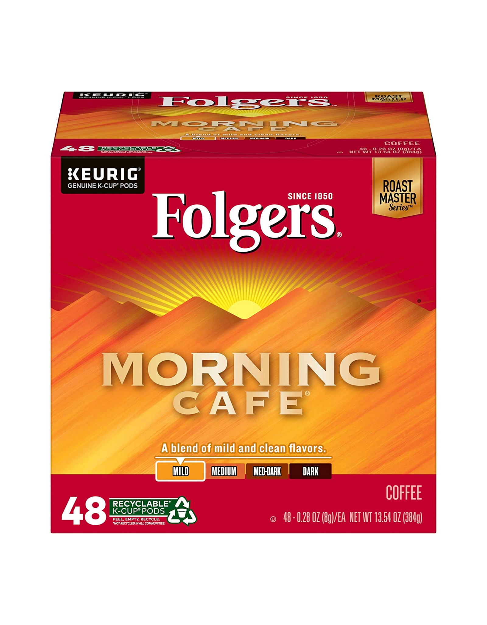 Folgers Morning Cafe Mild Roast Coffee, Keurig Genuine K-Cup Pod, 48 Ct (4 Boxes)