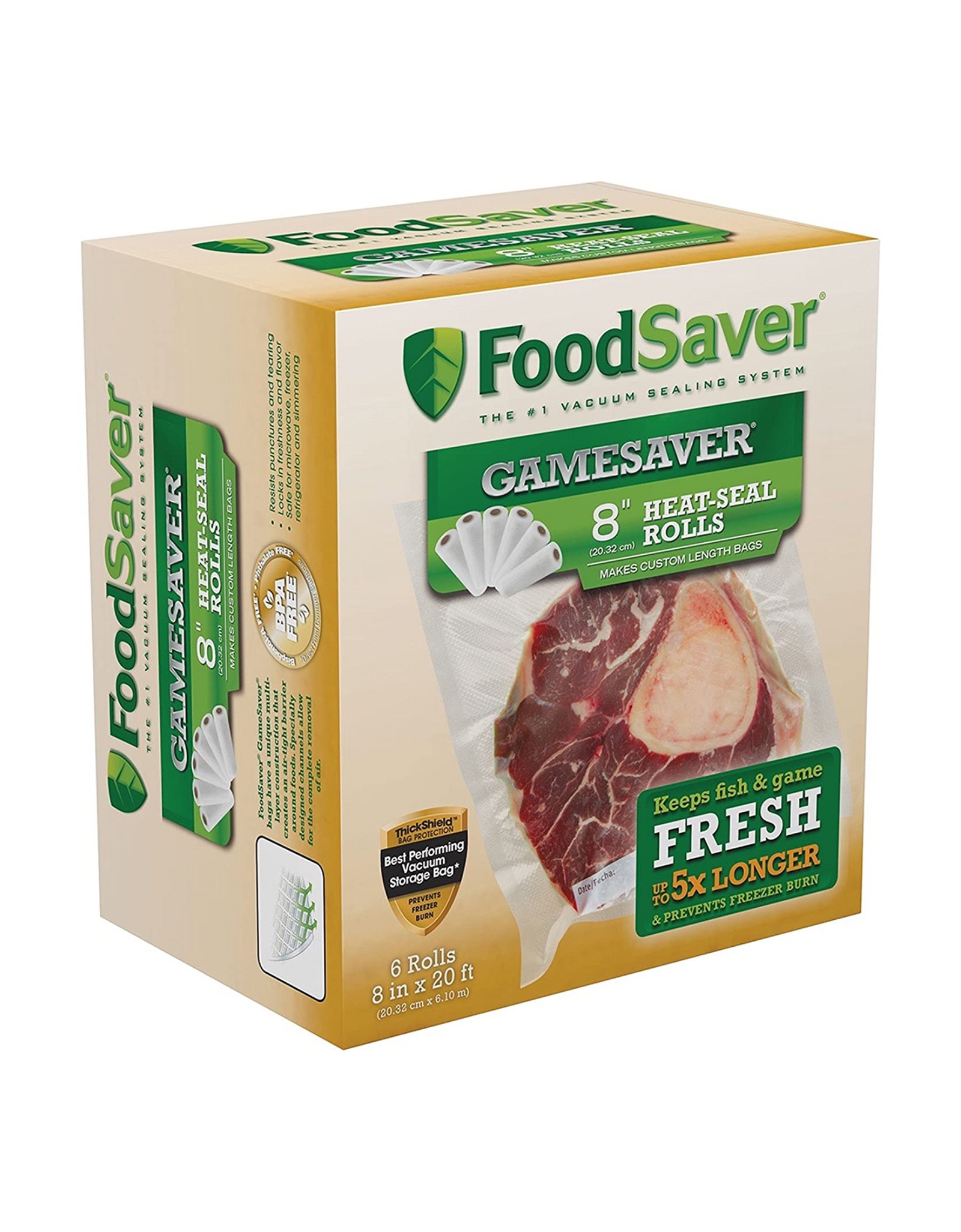 FoodSaver GameSaver Vacuum Sealer Bags, 8 Inch by 20 Ft. Heat-Seal Rolls, 6 Rolls