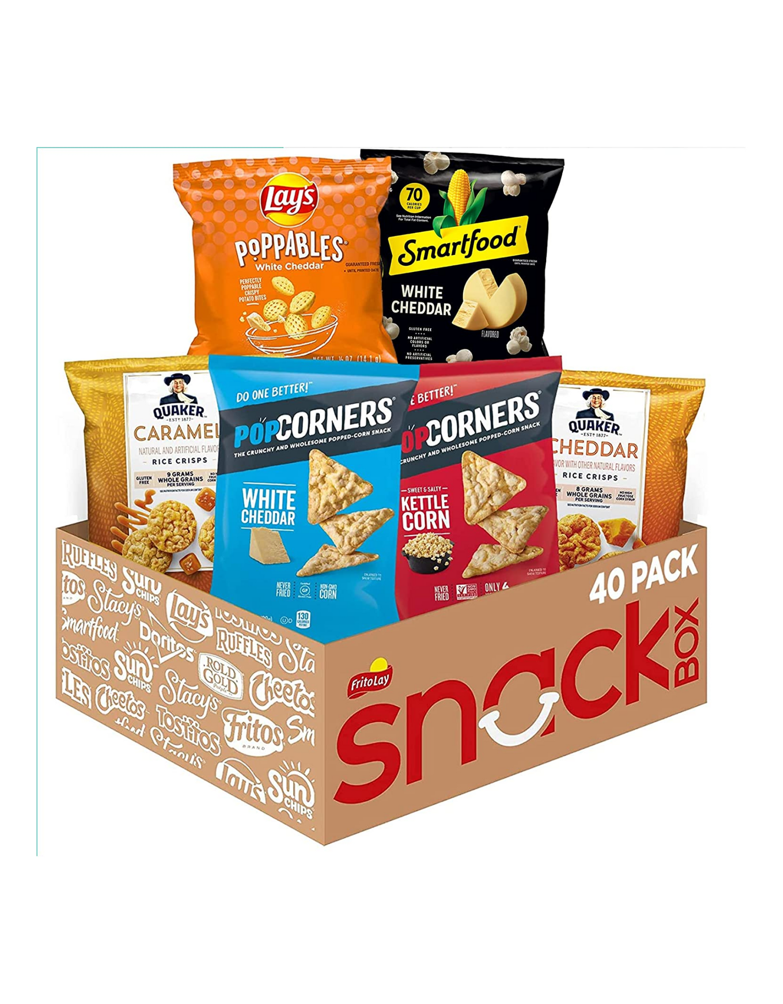 Frito Lay Popped, Chips & Crisps Variety Snack Packs, Assortment of Gluten-free Popcorners, Quaker Rice Crisps, & Smartfood Popcorn, and Lay's Poppables (Pack of 40)