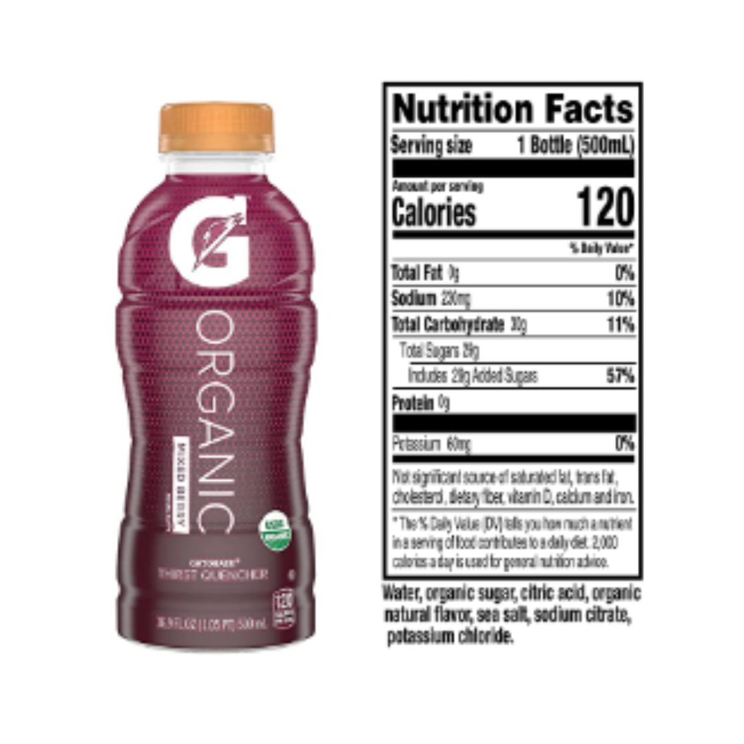 G Organic, Mixed Berry, Gatorade Sports Drink, 16.9 Ounce - Pack of 12