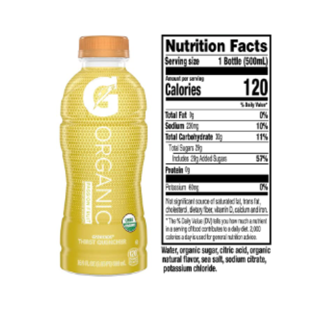 G Organic, Passion Fruit, Gatorade Sports Drink, 16.9 Ounce - Pack of 12