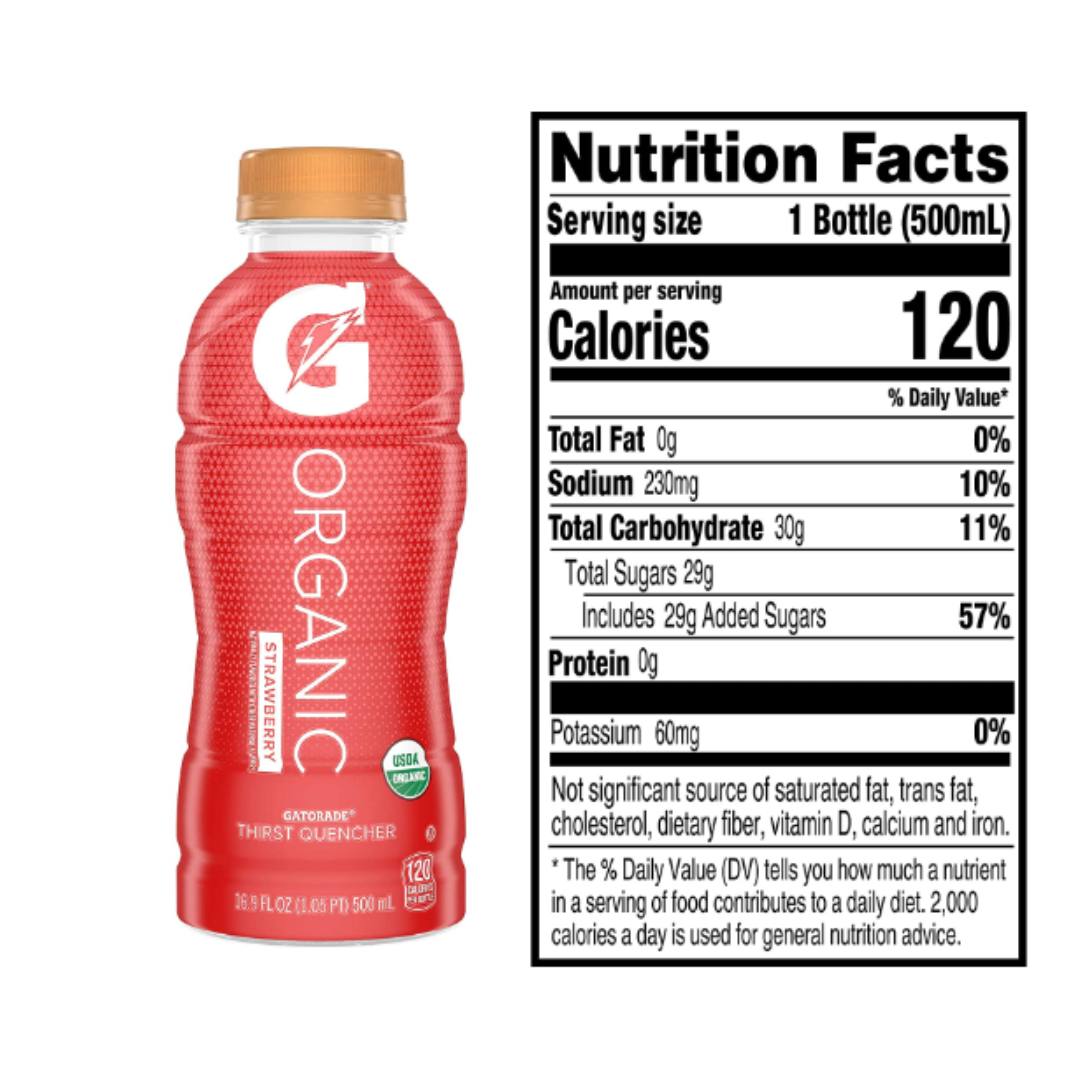 G Organic, Strawberry, Gatorade Sports Drink, 16.9 Ounce - Pack of 12