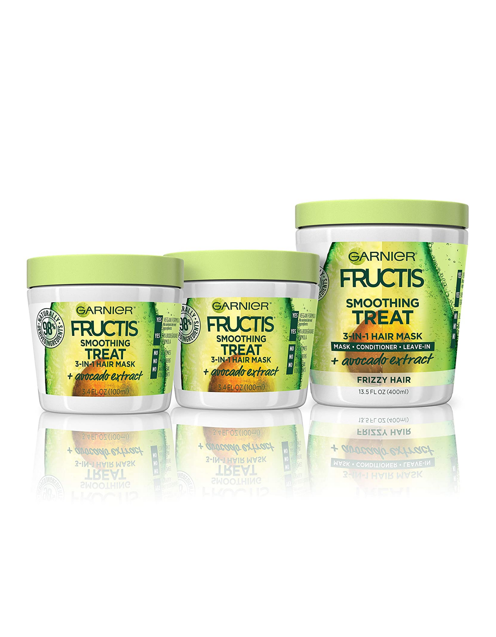 Garnier Fructis Hair Care Smoothing Hair Mask Treatment plus Avocado Extract, 3 Ct Assorted Sizes