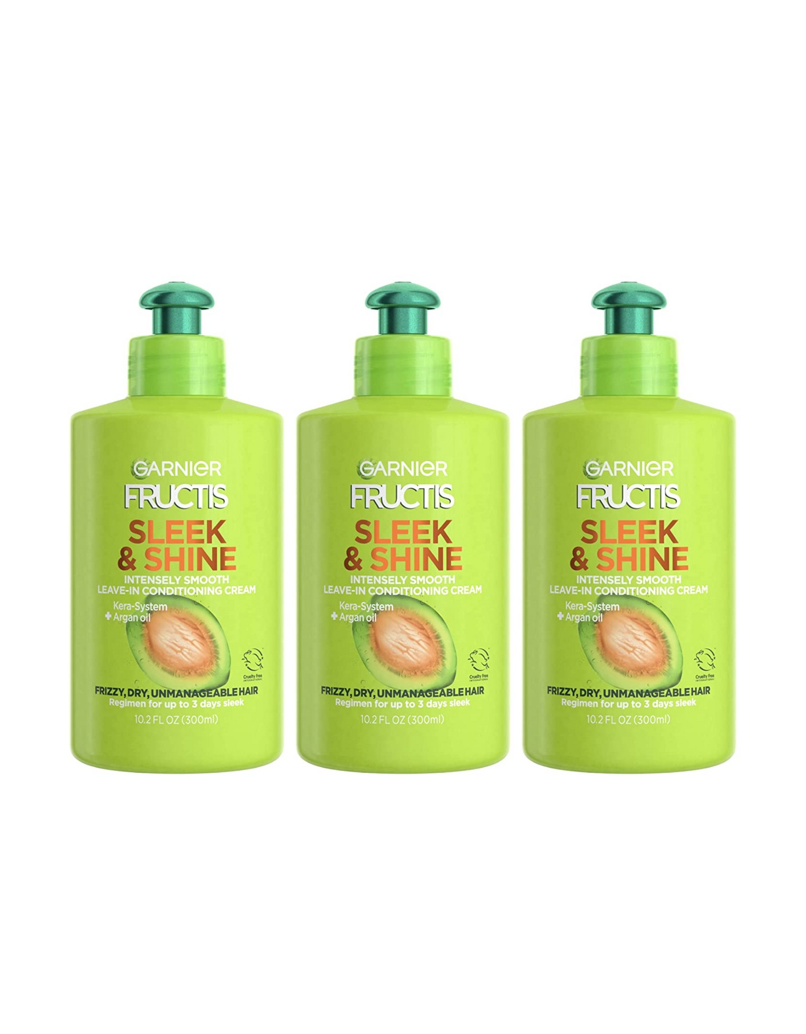 Garnier Fructis Sleek & Shine Intensely Smooth Leave-In Conditioning Cream, 10.2 Oz, 3 Ct (Packaging May Vary)