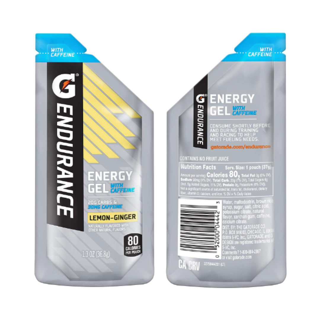 Gatorade Endurance Energy Gel with Caffeine, Lemon Ginger, 1.3 Ounce Pouches - 21 Pack