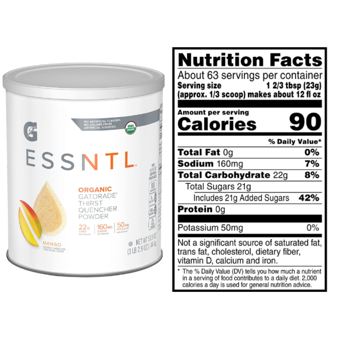 Gatorade G ESSNTL Organic Thirst Quencher Powder, Mango, 50.9 Ounce Canister - Pack of 3