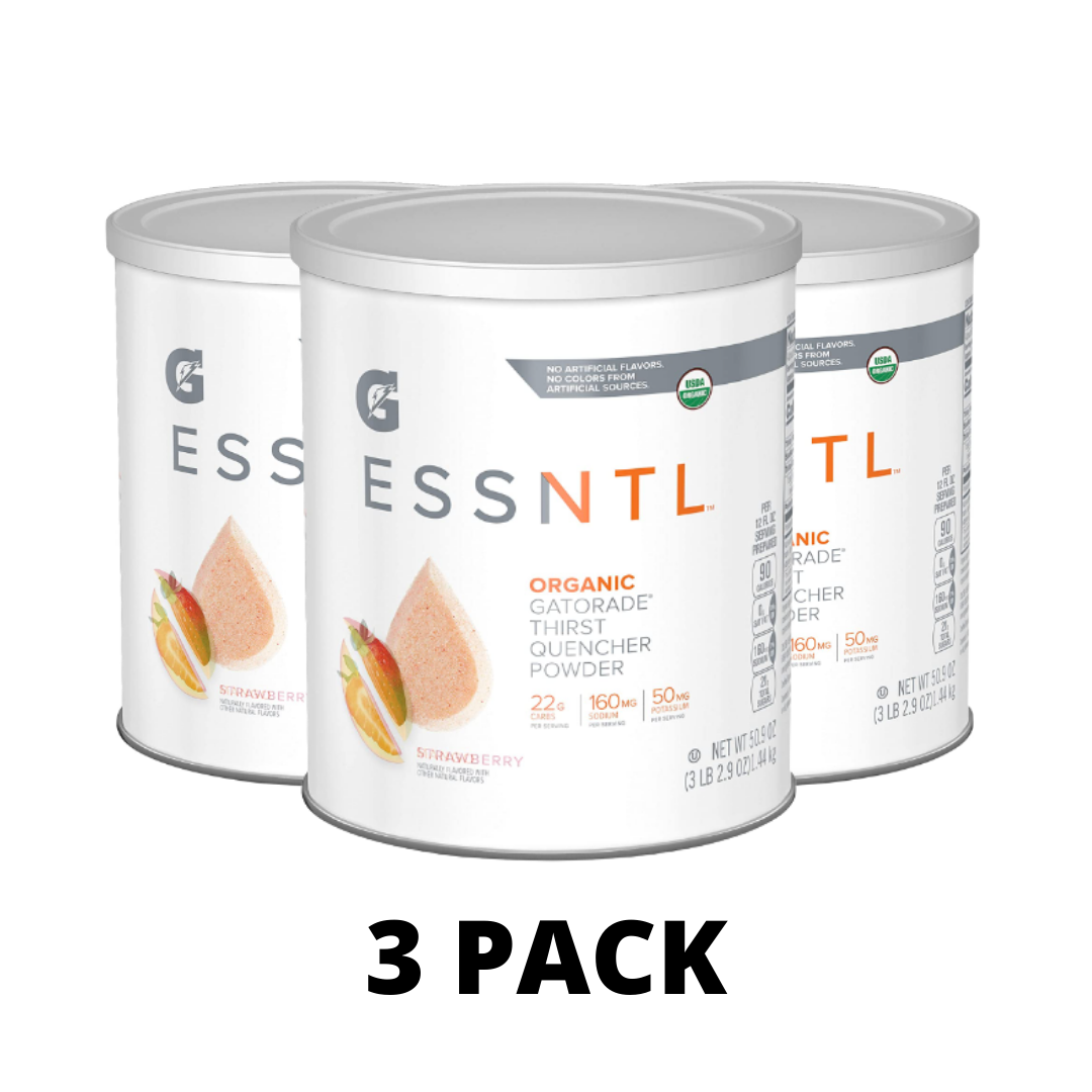 Gatorade G ESSNTL Organic Thirst Quencher Powder, Strawberry, 50.9 Ounce Canister - Pack of 3