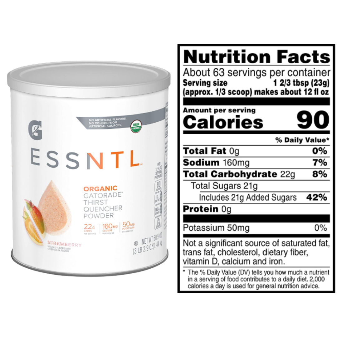 Gatorade G ESSNTL Organic Thirst Quencher Powder, Strawberry, 50.9 Ounce Canister - Pack of 3