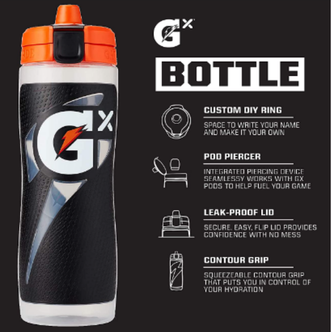 Gatorade Gx Hydration System, Non-Slip Gx Squeeze Bottles, Black