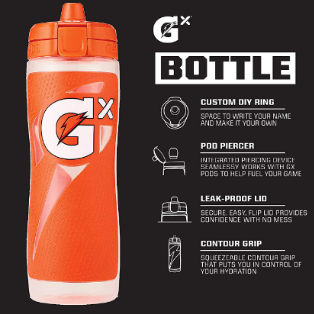 Gatorade Gx Hydration System, Non-Slip Gx Squeeze Bottles, Orange