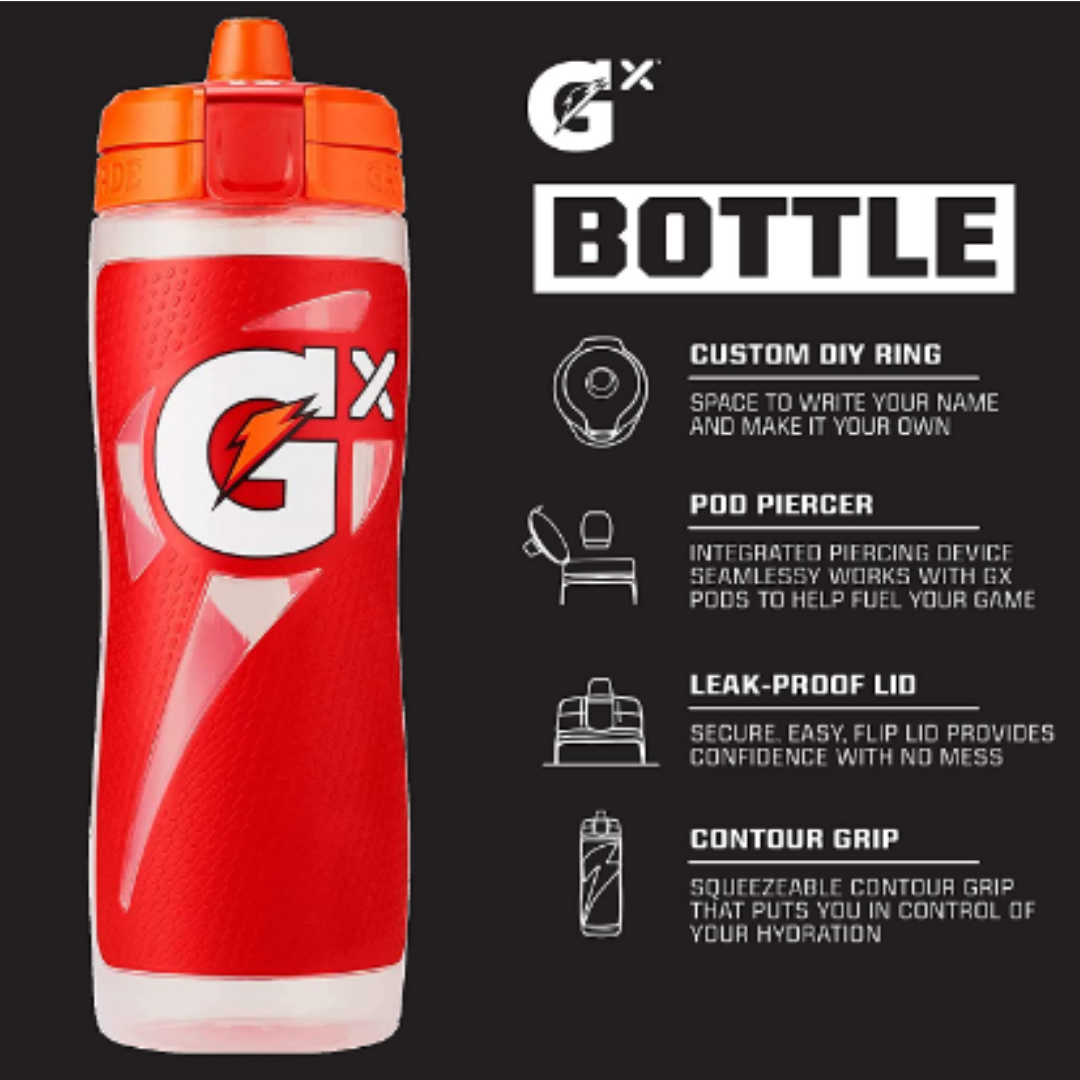 Gatorade Gx Hydration System, Non-Slip Gx Squeeze Bottles, Red