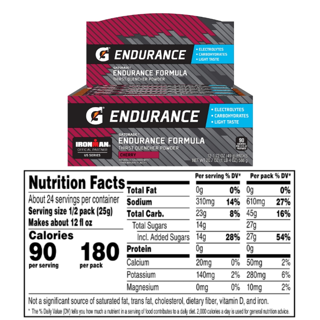 Gatorade Endurance Powder With Electrolytes, Cherry, 1.72 Ounce - Pack of 12