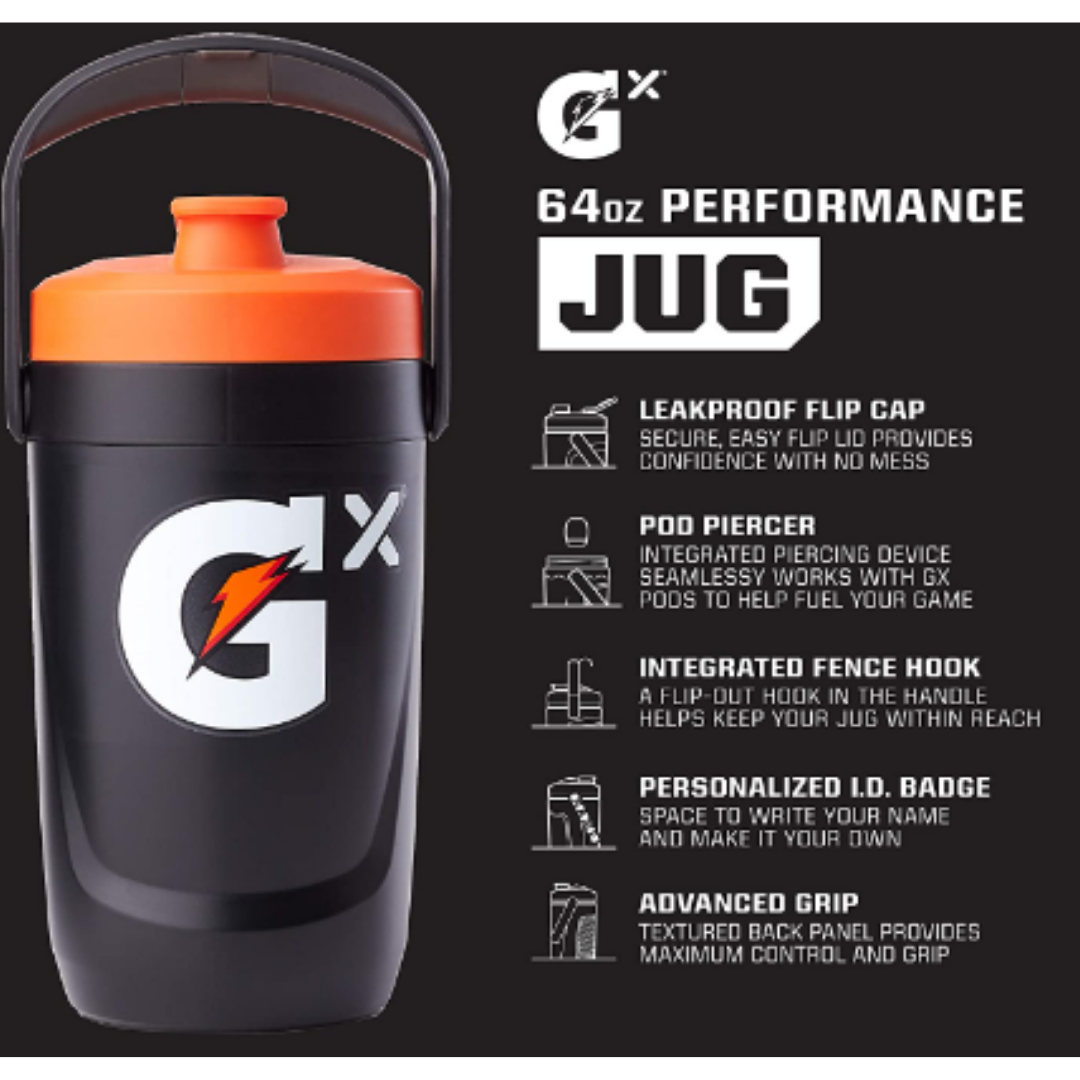 Gatorade Gx Performance Jug, 64 Ounce, Leakproof, Non Slip Grip, Great for Athletes, Black