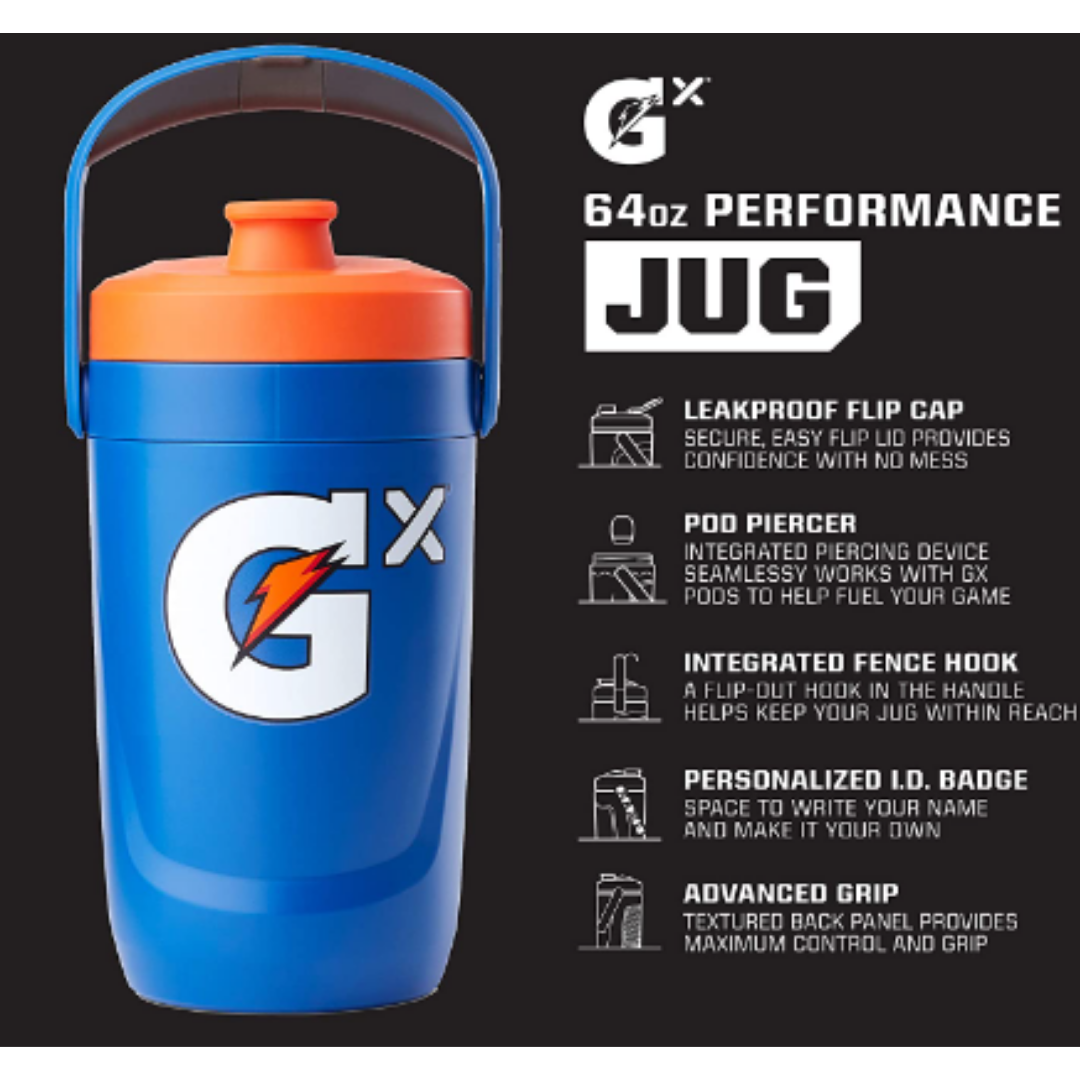 Gatorade Gx Performance Jug, 64 Ounce, Leakproof, Non Slip Grip, Great for Athletes, Blue