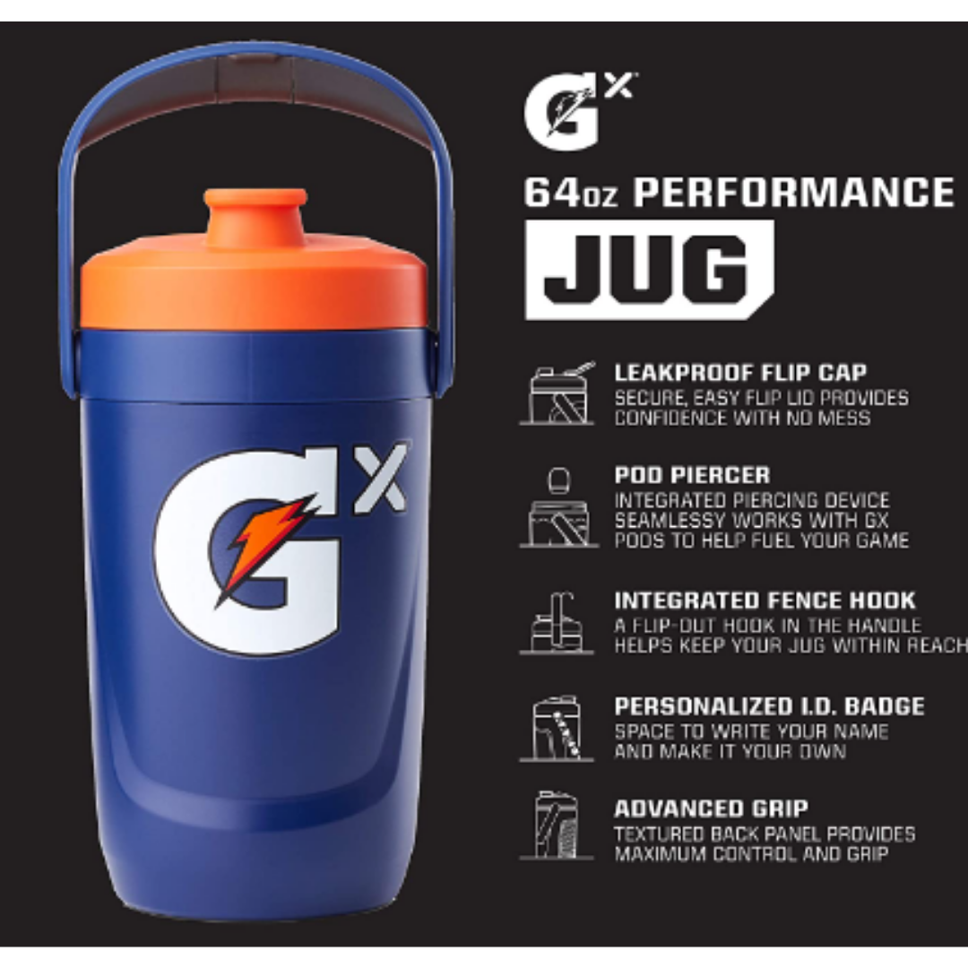 Gatorade Gx Performance Jug, 64 Ounce, Leakproof, Non Slip Grip, Great for Athletes, Navy