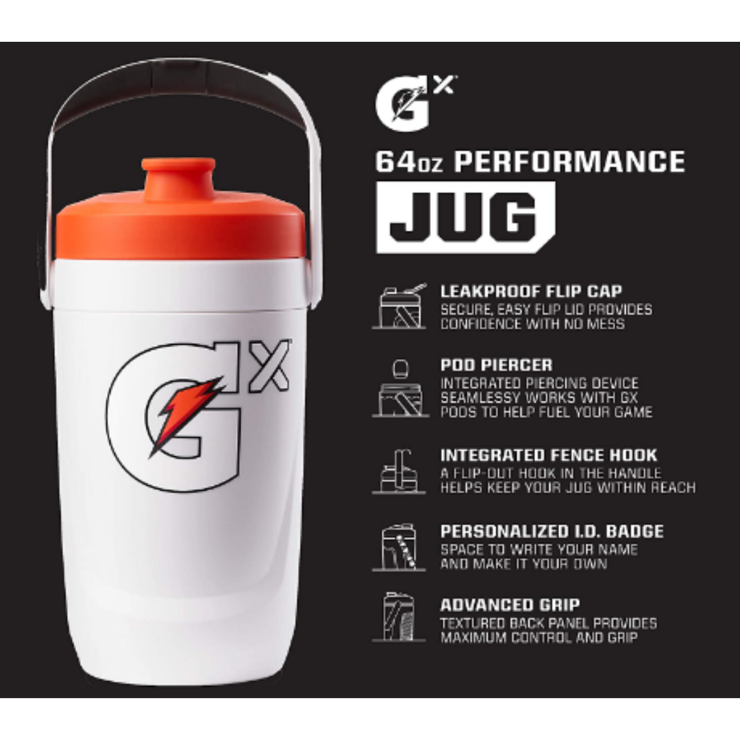 Gatorade Gx Performance Jug, 64 Ounce, Leakproof, Non Slip Grip, Great for Athletes, White