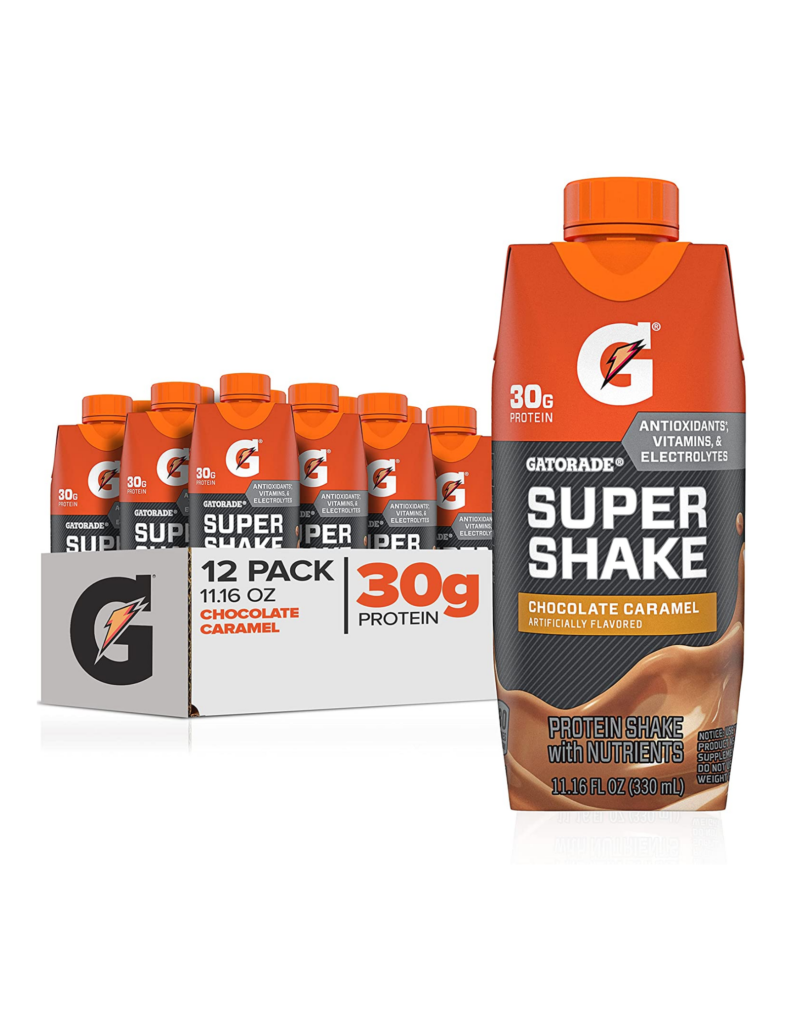 Gatorade Super Shake, Chocolate Caramel, 11.16 fl oz each (Pack of 12)