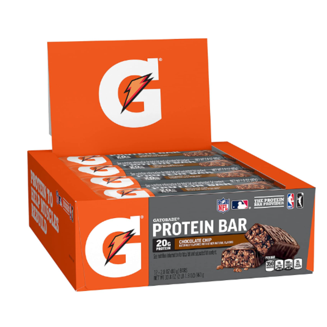 Gatorade Whey Protein Bars, Chocolate Chip,12 Count - Pack of 1