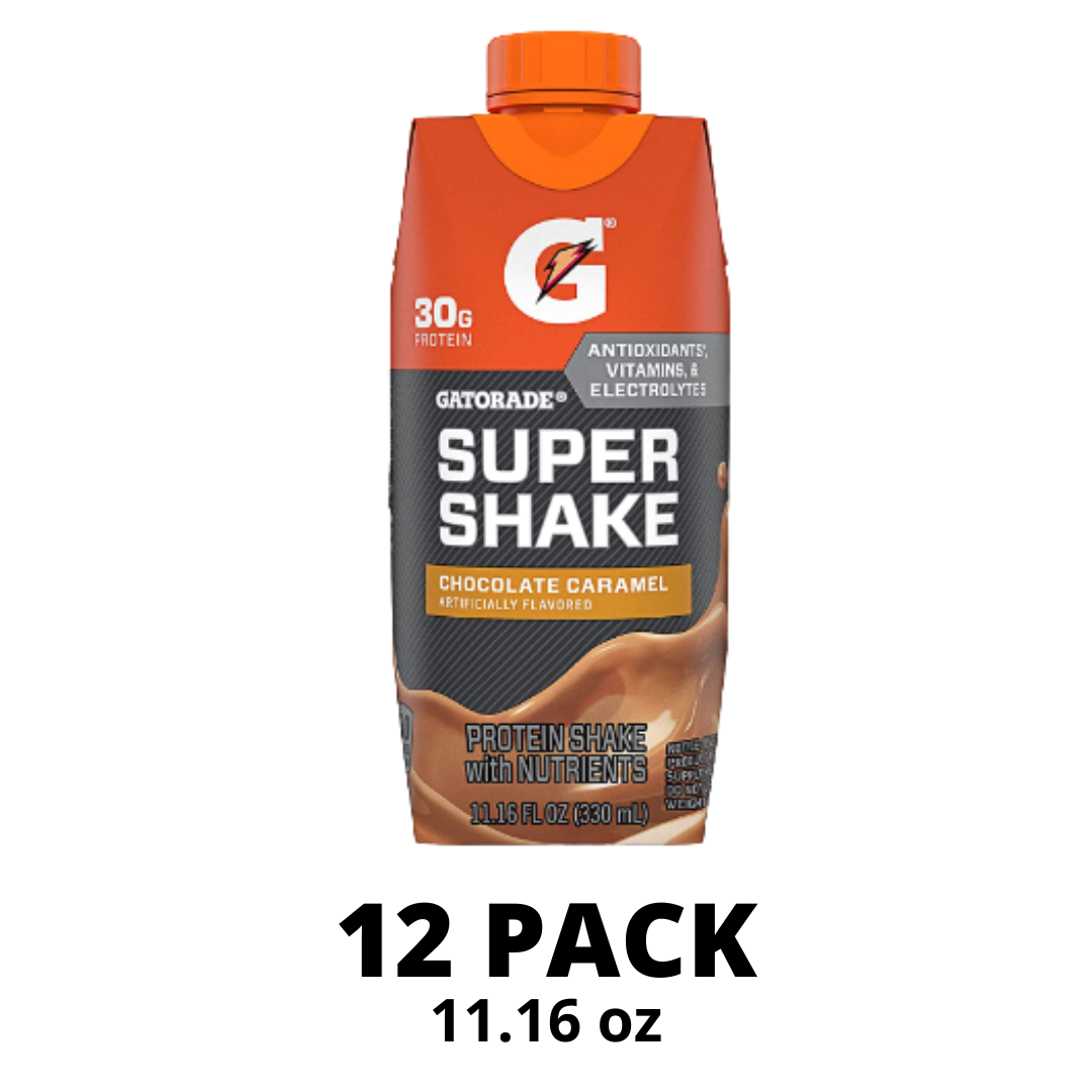 Gatorade Super Shake, Chocolate Caramel, 30g Protein, 11.16 Ounce, Carton - Pack of 12