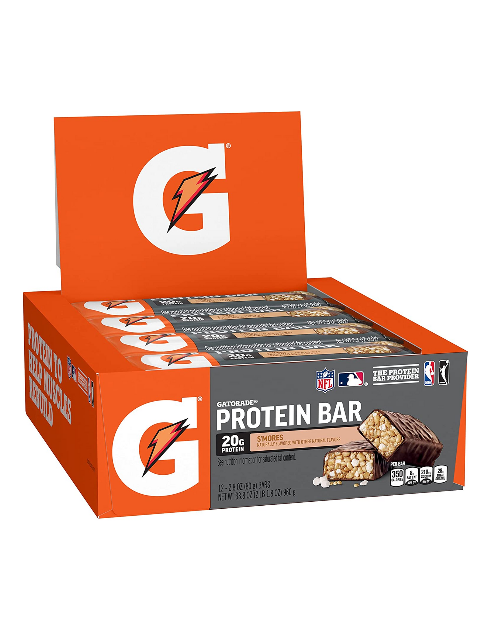Gatorade Whey Protein Recover Bars with 20g Protein, S'mores, 2.8 oz (Pack of 12)