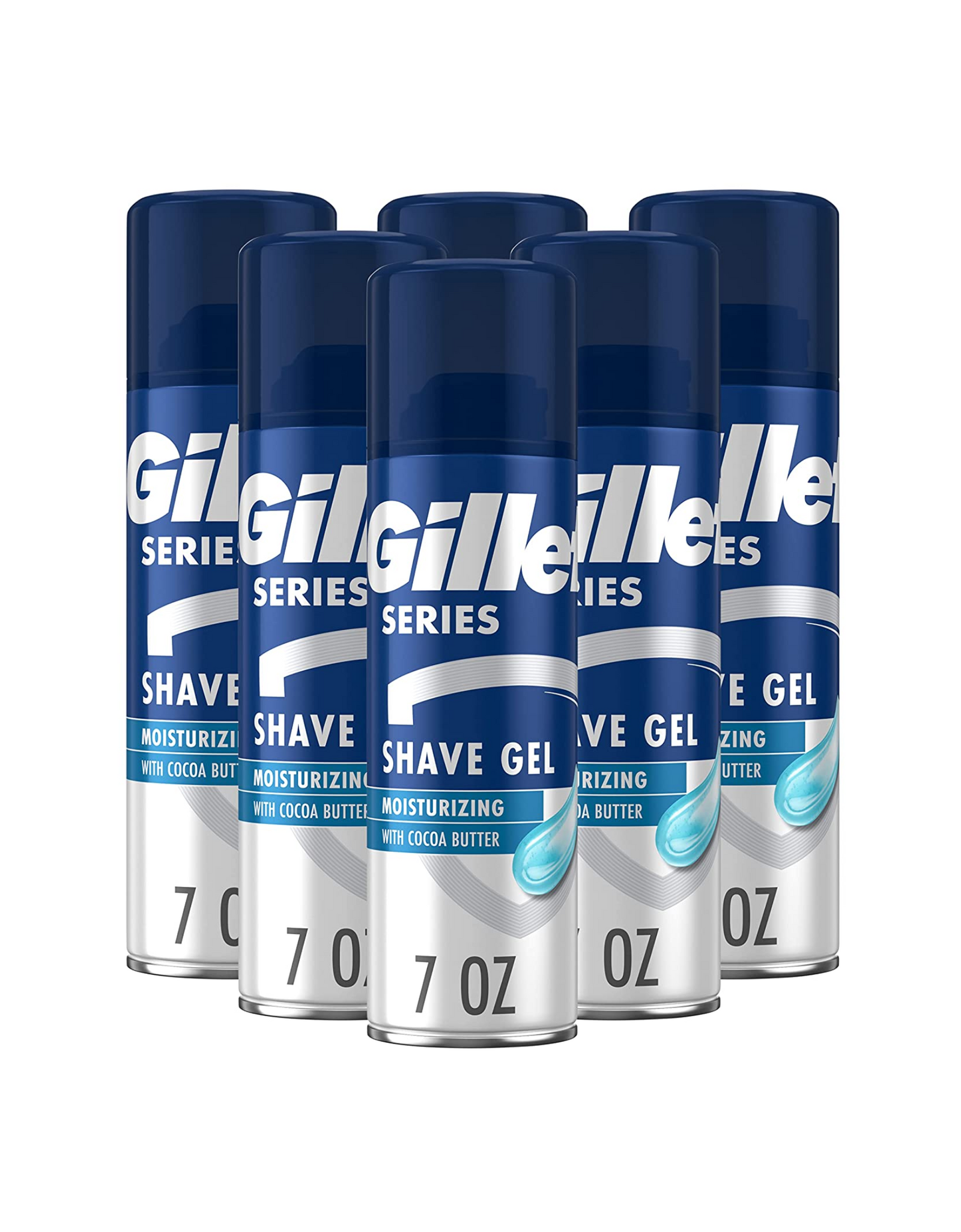 Gillette Series 3X Moisturizing Shave Gel, Lubrication to Protect Against Irritation, Blue-White, 7oz Each (Pack of 6)
