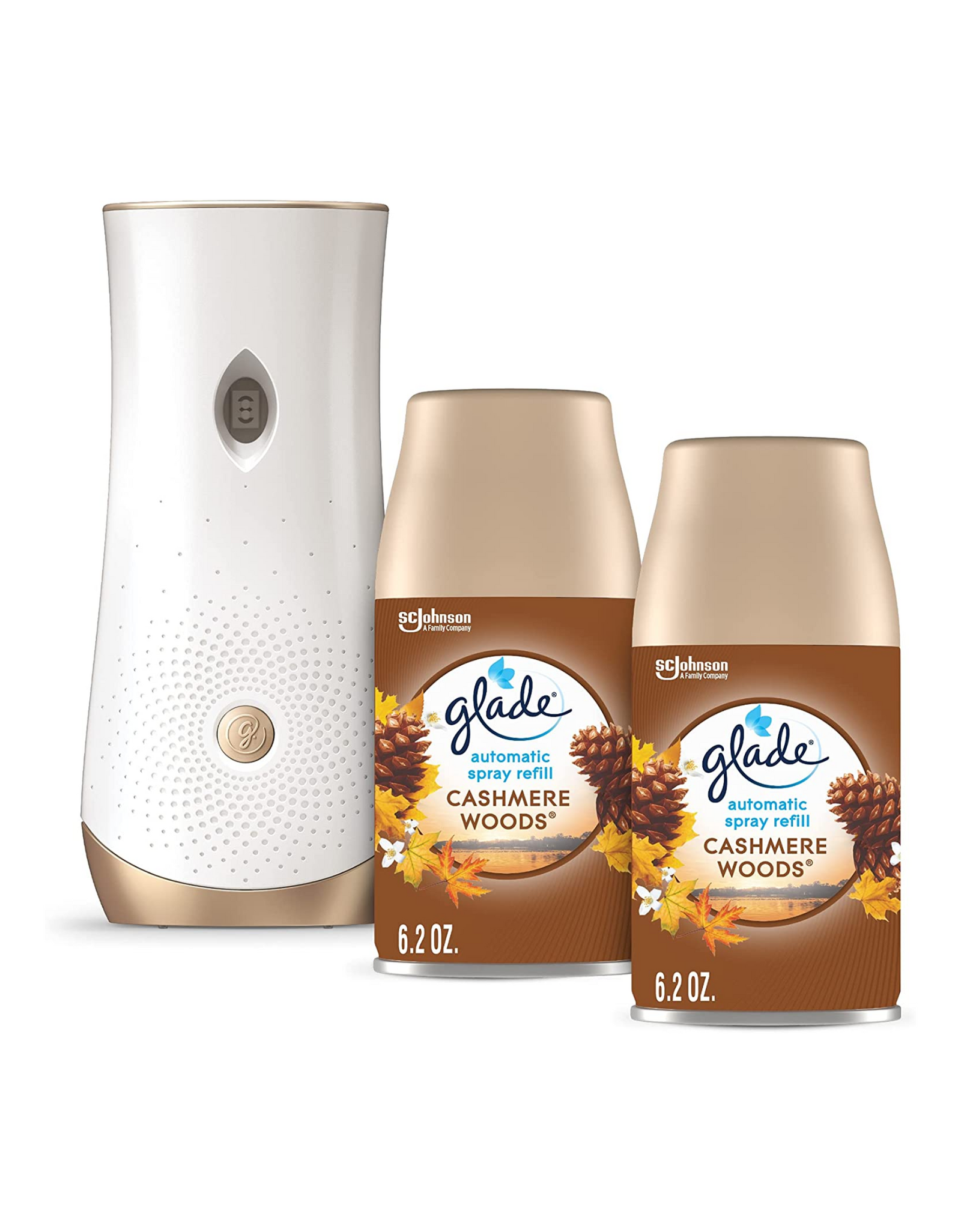 Glade Automatic Spray Refill and Holder Kit, Cashmere Woods, 6.2 oz, 2 Ct