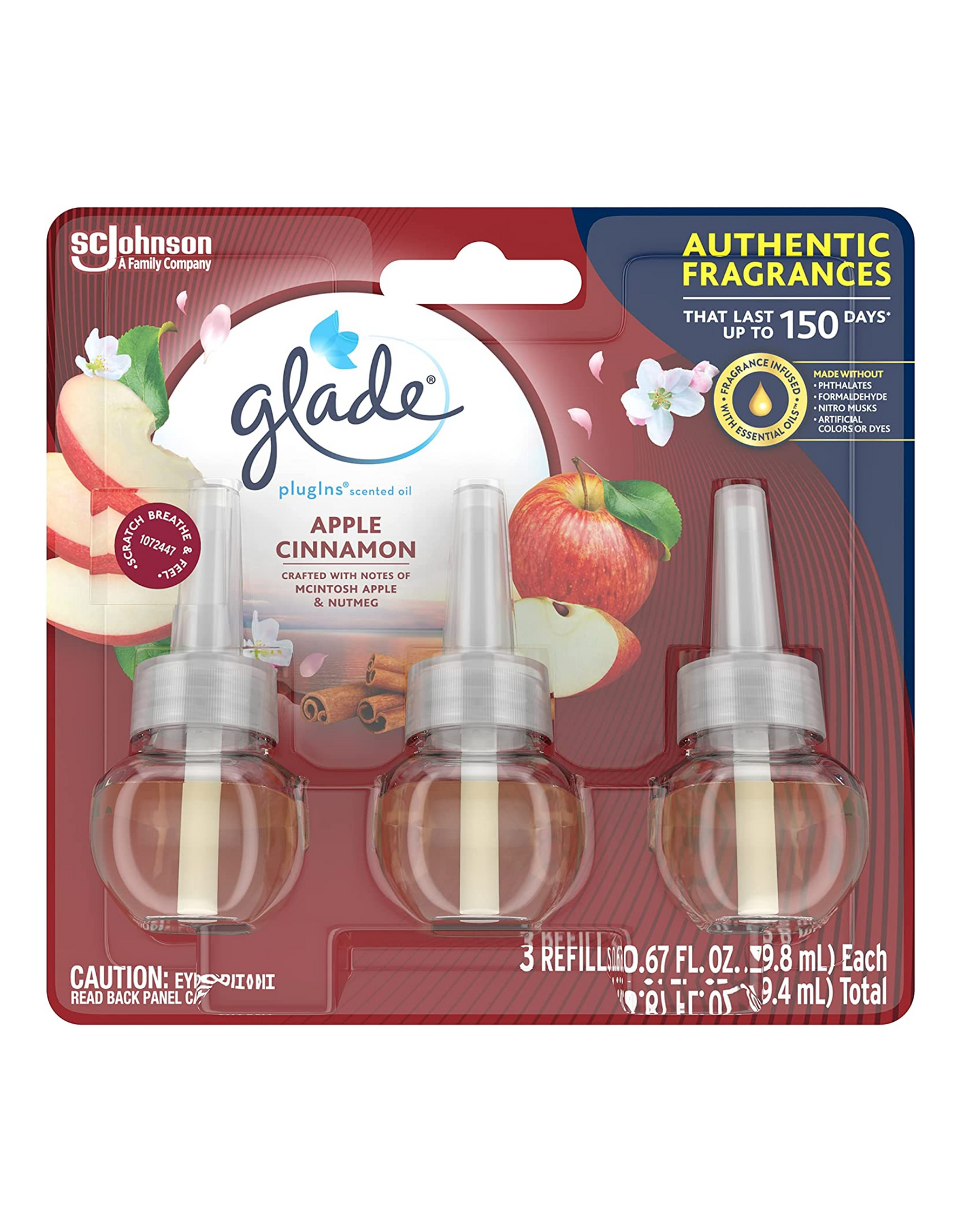 Glade PlugIns Refills Air Freshener, Scented Oil, Apple Cinnamon, 2.01 fl oz, 3 Ct