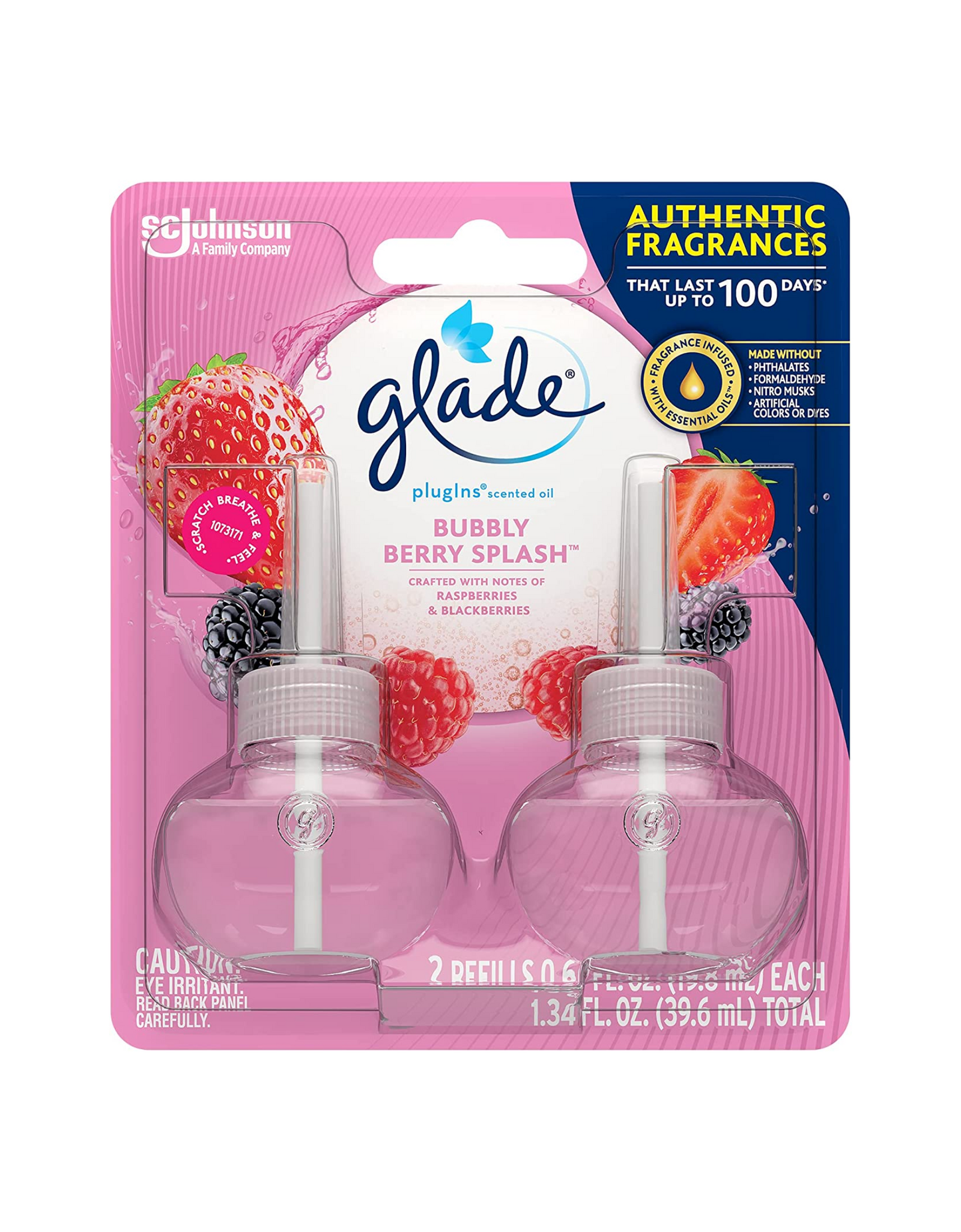 Glade PlugIns Refills Air Freshener, Scented Oil, Bubbly Berry Splash, 1.34 fl oz total, 2 Ct