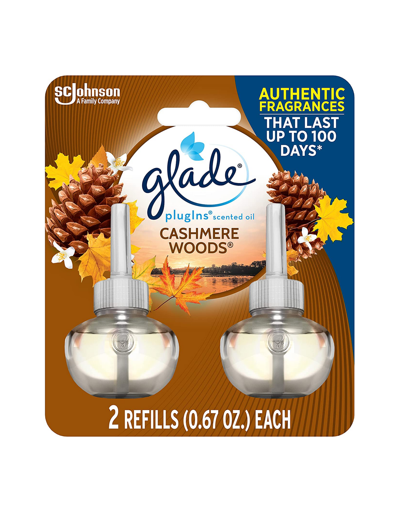 Glade PlugIns Refills Air Freshener, Scented Oil, Cashmere Woods, 1.34 fl oz total, 2 Ct