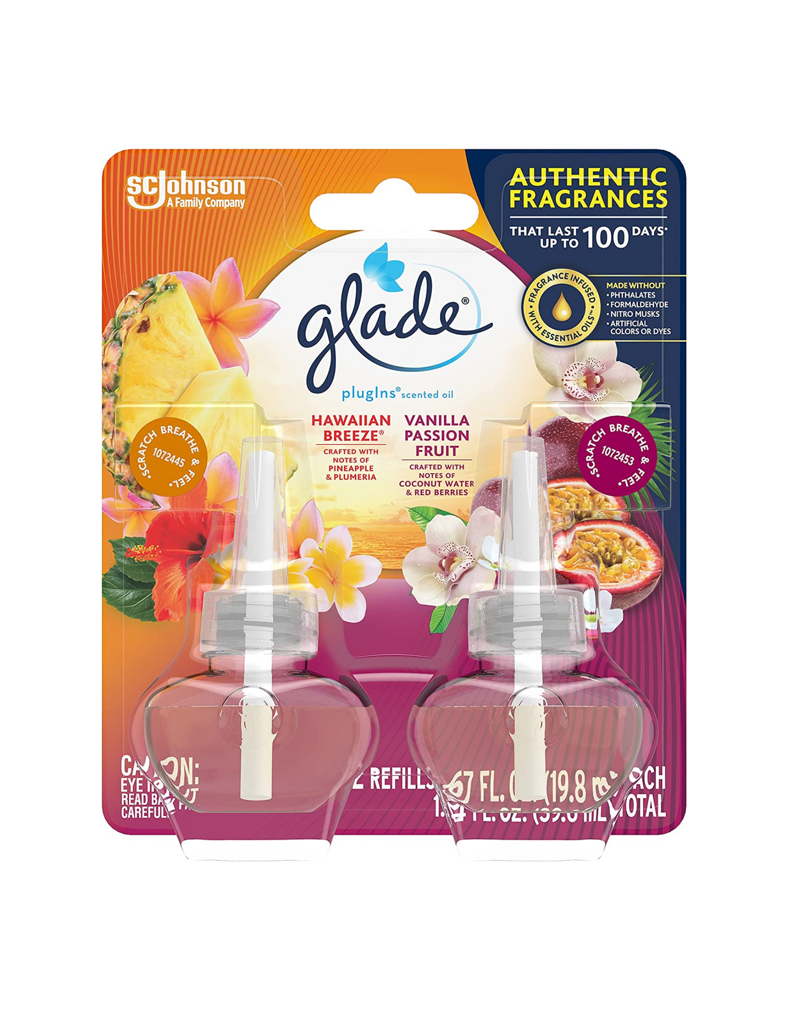 Glade PlugIns Refills Air Freshener, Scented Oil, Hawaiian Breeze & Vanilla Passion Fruit, 1.34 fl oz total, 2 Ct