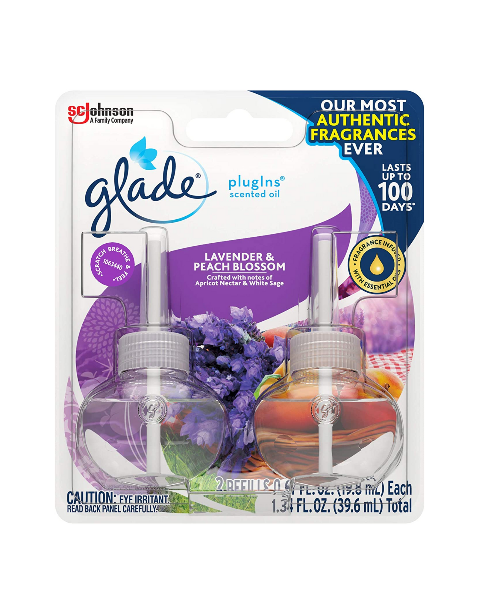 Glade PlugIns Refills Air Freshener, Scented Oil, Lavender & Peach Blossom, 1.34 fl oz total, 2 Ct