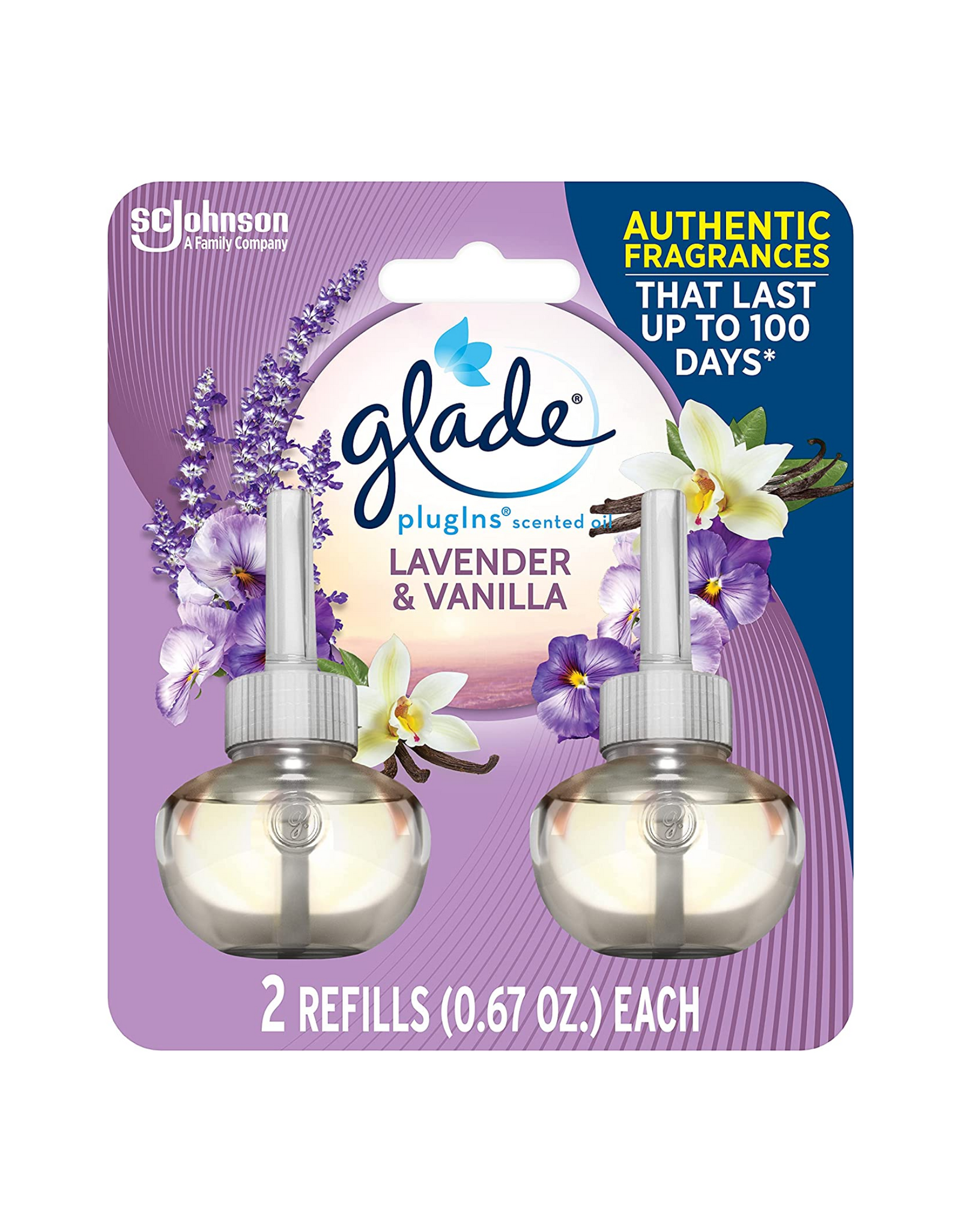 Glade PlugIns Refills Air Freshener, Scented Oil, Lavender & Vanilla, 1.34 fl oz total, 2 Ct