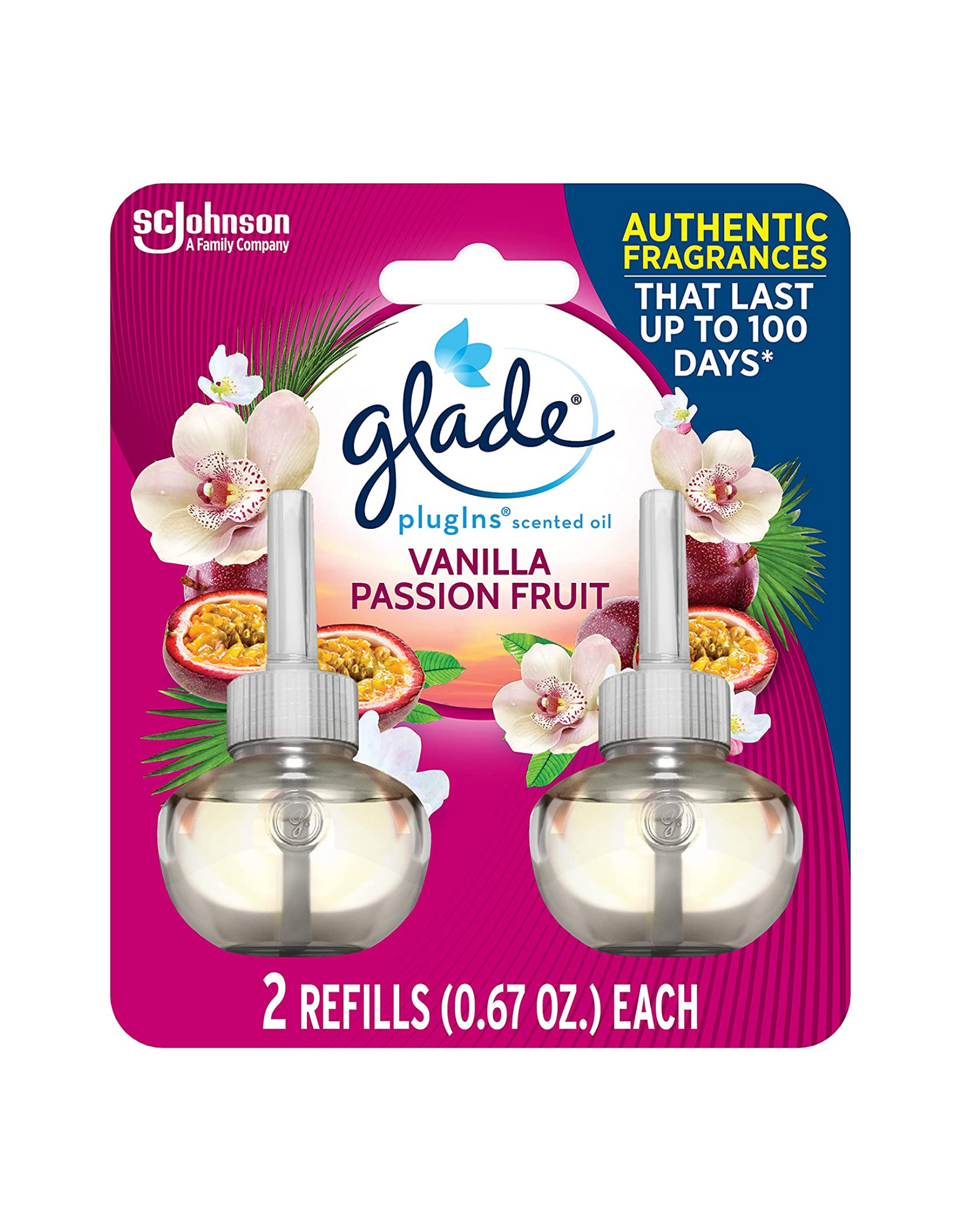 Glade PlugIns Refills Air Freshener, Scented Oil, Vanilla Passion Fruit, 1.34 fl oz total, 2 Ct