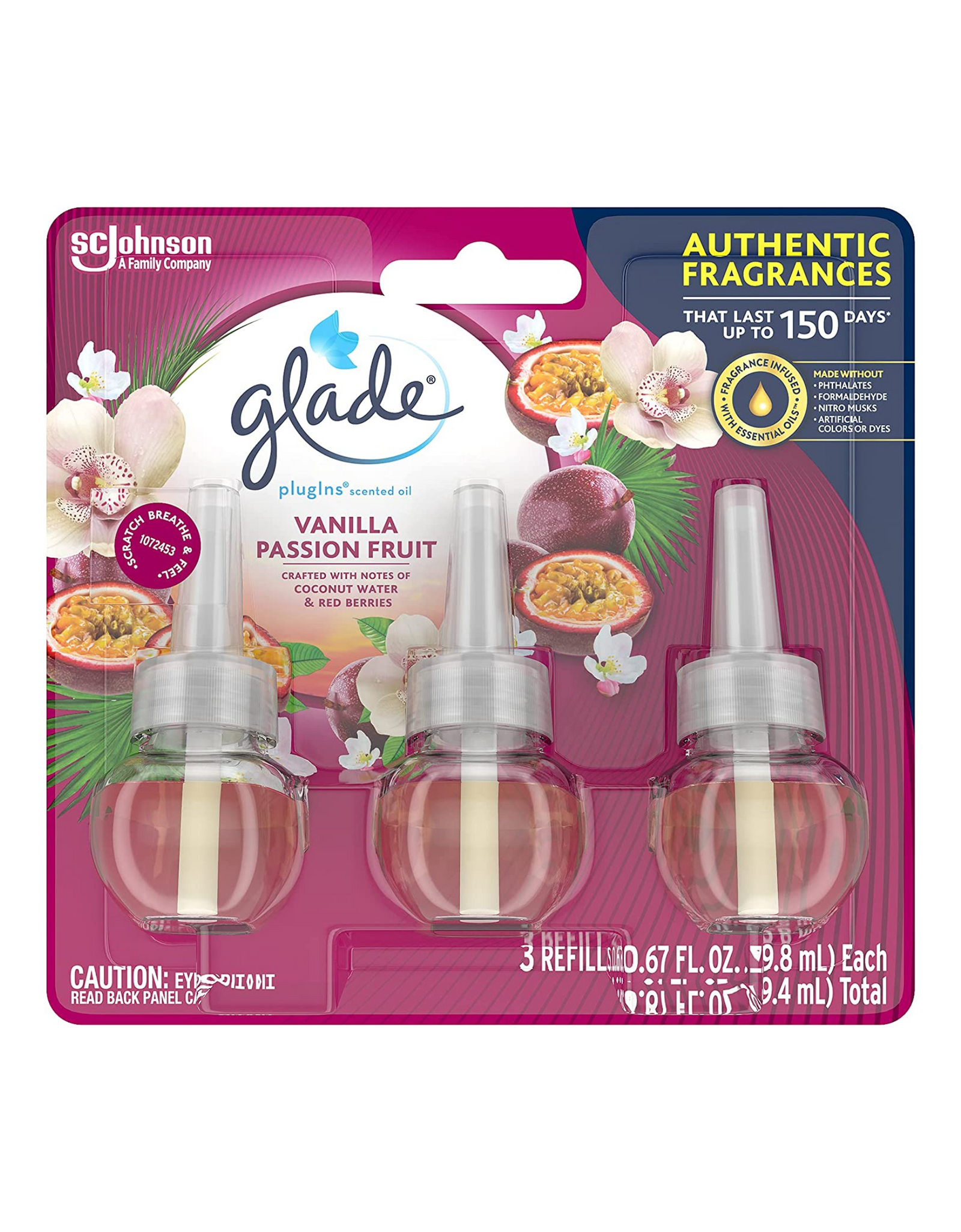 Glade PlugIns Refills Air Freshener, Scented Oil, Vanilla Passion Fruit, 2.01 fl oz, 3 Ct