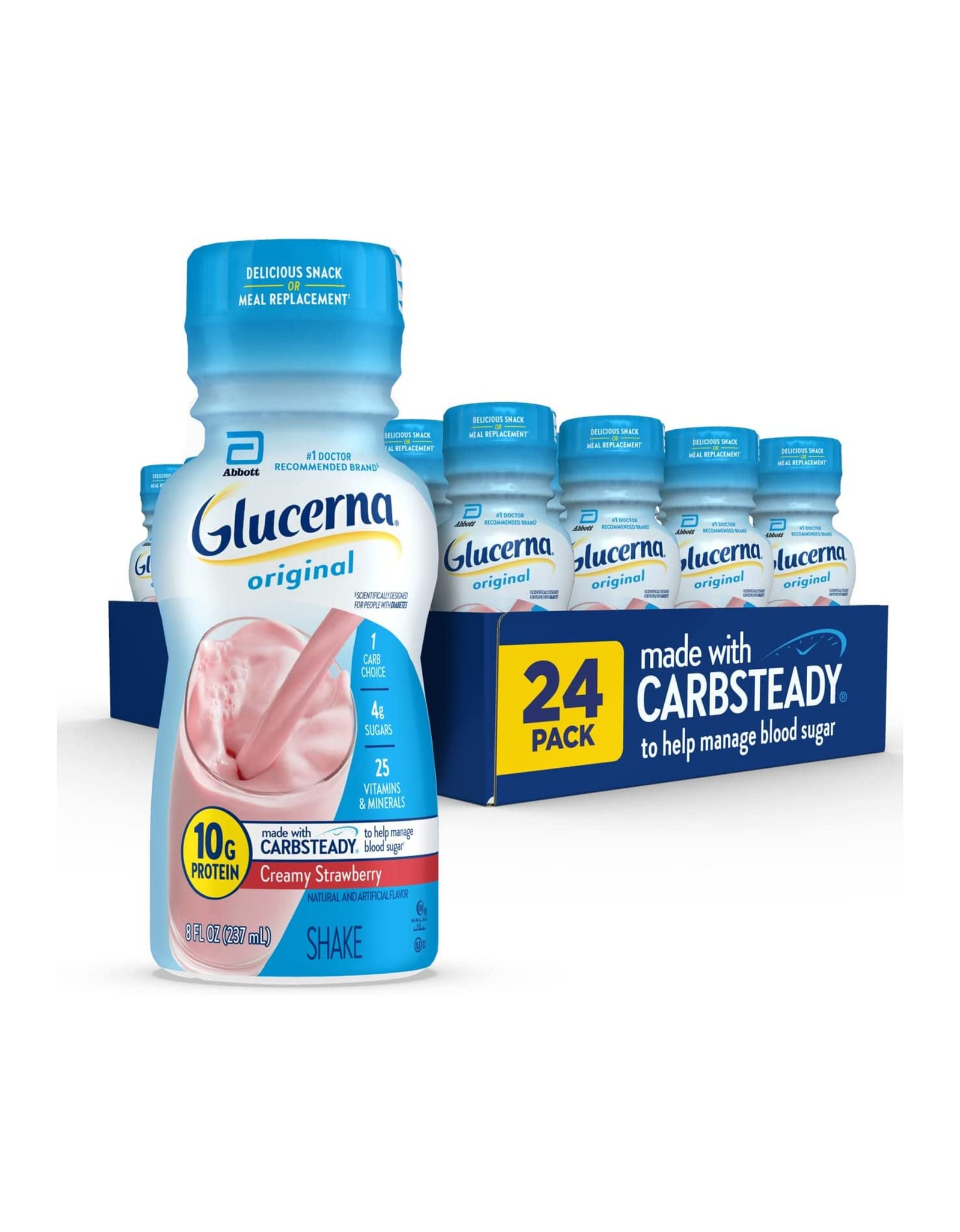 Glucerna Nutritional Shake, Made With Carbsteady for Blood Sugar Management, Creamy Strawberry, 8 fl oz, 24 Ct