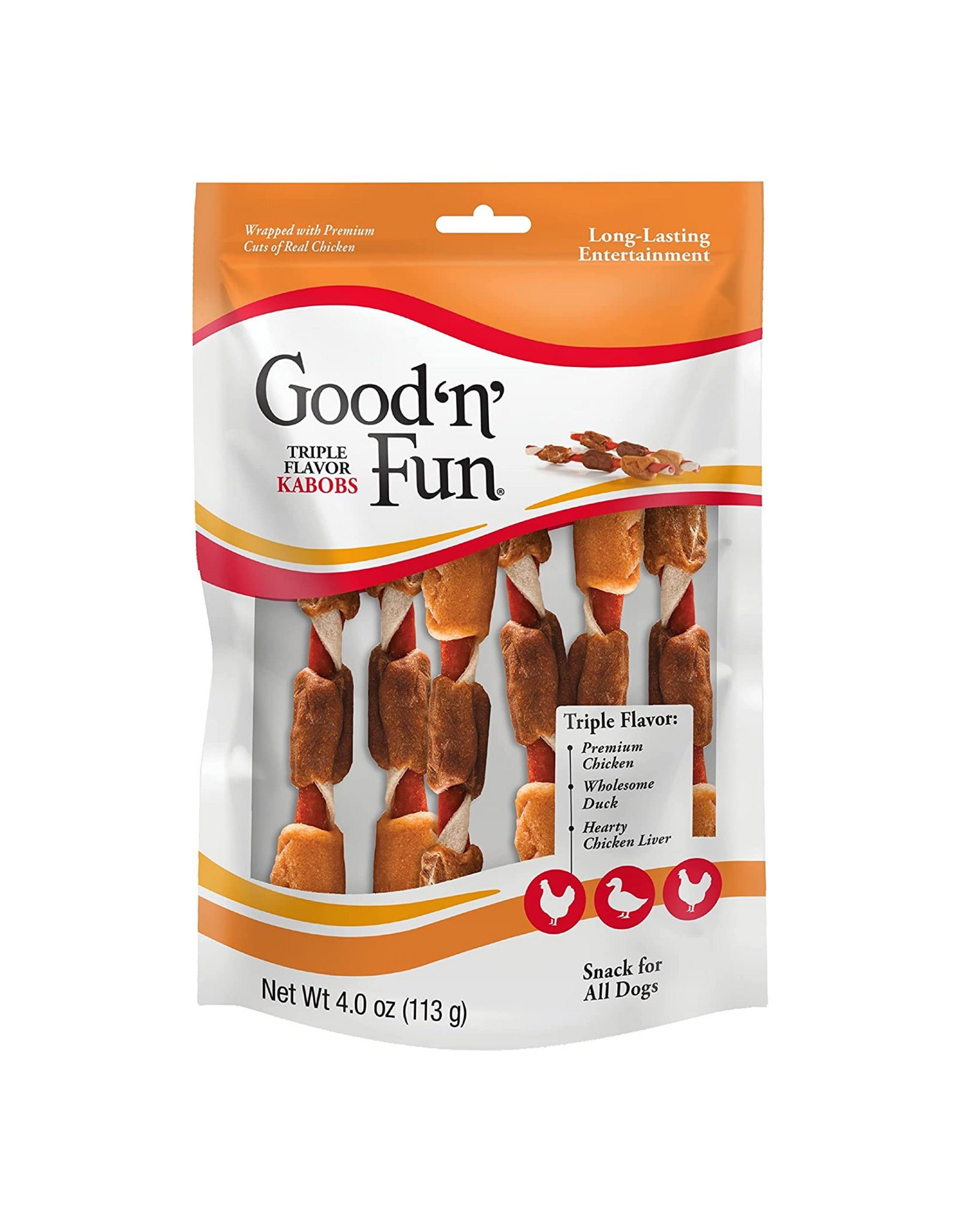 Good'N'Fun Triple Flavored Rawhide Kabobs for Dogs, 4 oz, 6 Ct (Pack of 1)