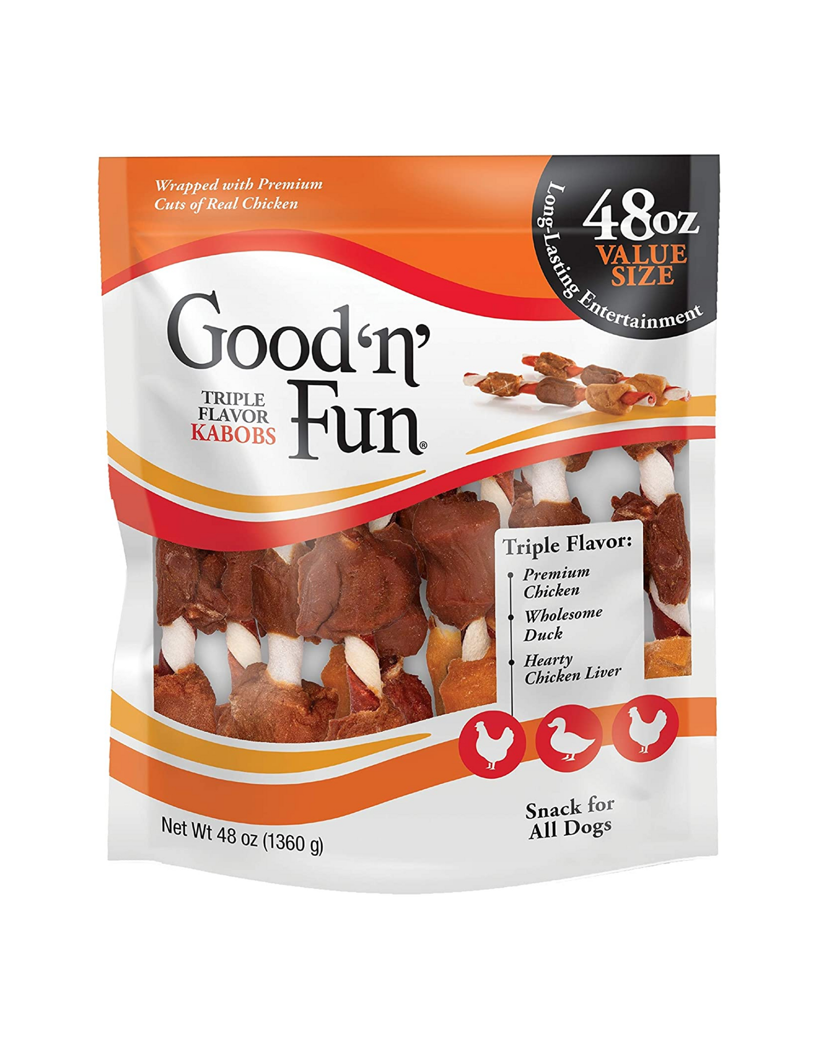 Good'n'Fun Triple Flavor Kabobs 48 Ounce, Rawhide Snack For All Dogs, 48 oz