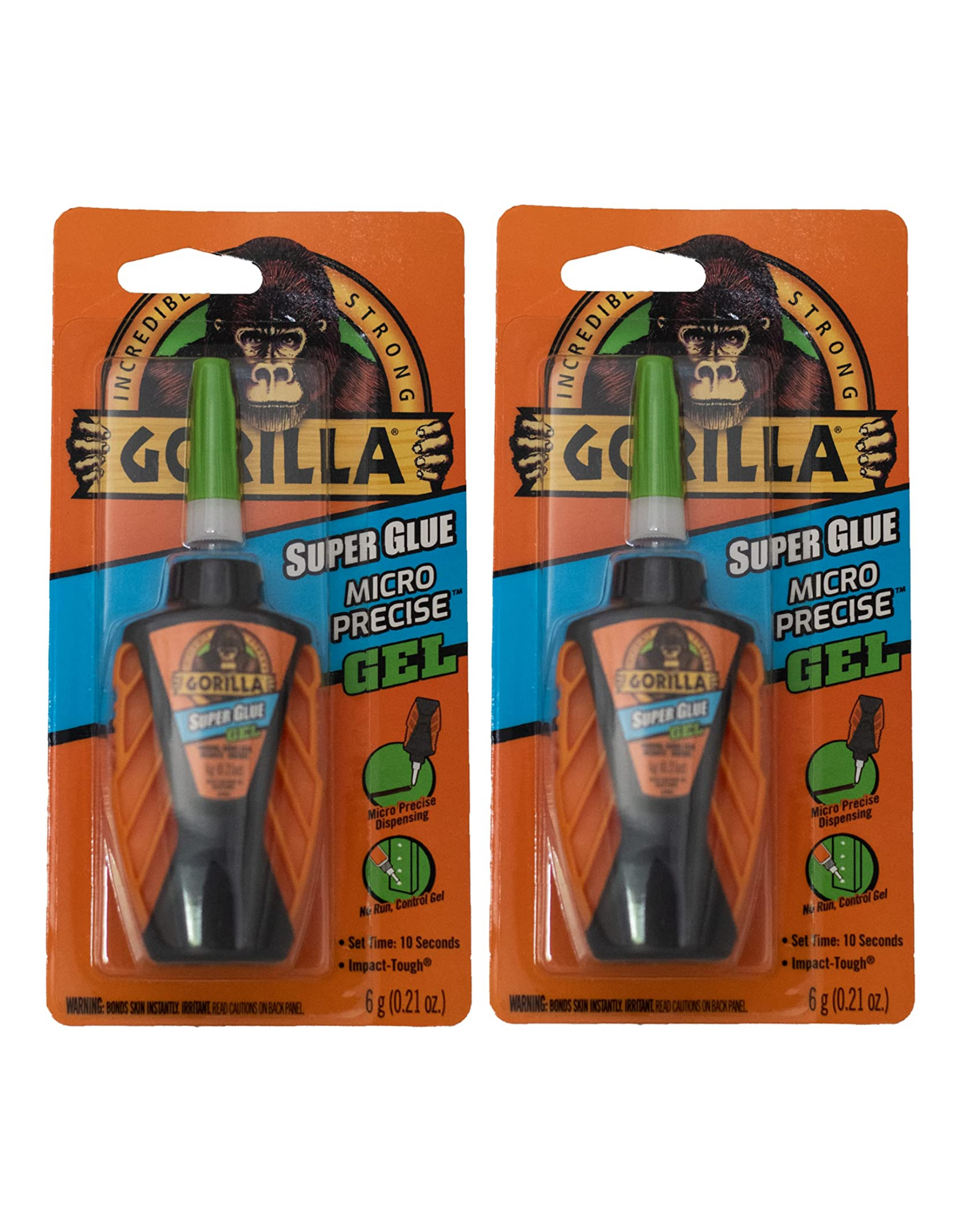 Gorilla Micro Precise Super Glue Gel, 0.21 oz (6 Grams), Pack of 2