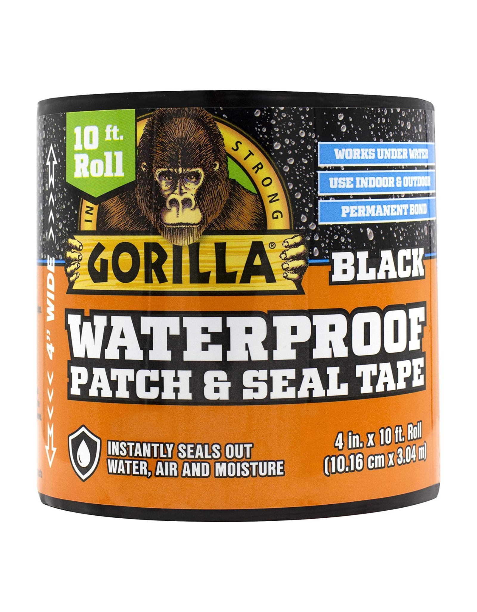 Gorilla Waterproof Patch & Seal Tape 4 Inch x 10 ft., Black, (Pack of 1)