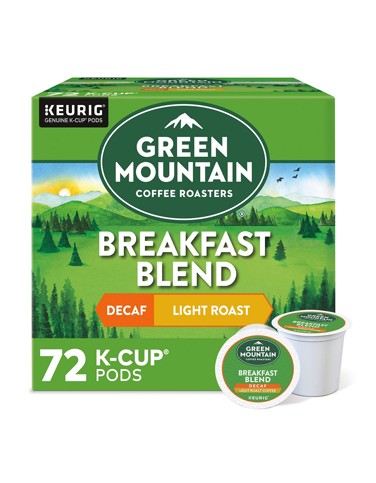 Green Mountain Coffee Roasters Breakfast Blend Keurig K-Cup Pods, Decaf Light Roast Coffee,12 Ct (Pack of 6)