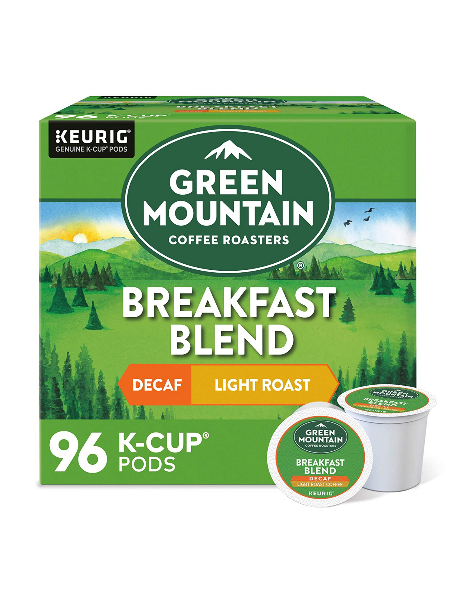 Green Mountain Coffee Roasters Breakfast Blend Keurig K-Cup Pods, Decaf Light Roast Coffee, 24 Ct (Pack of 4)