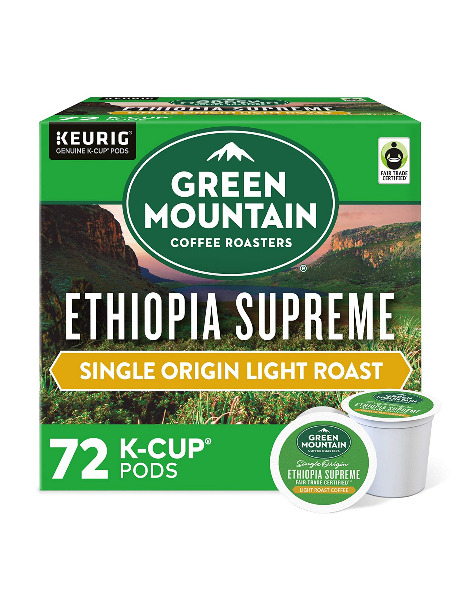 Green Mountain Coffee Roasters Ethiopia Supreme Keurig K-Cup Pods, Single Origin Light Roast Coffee, 12 Ct (Pack of 6)