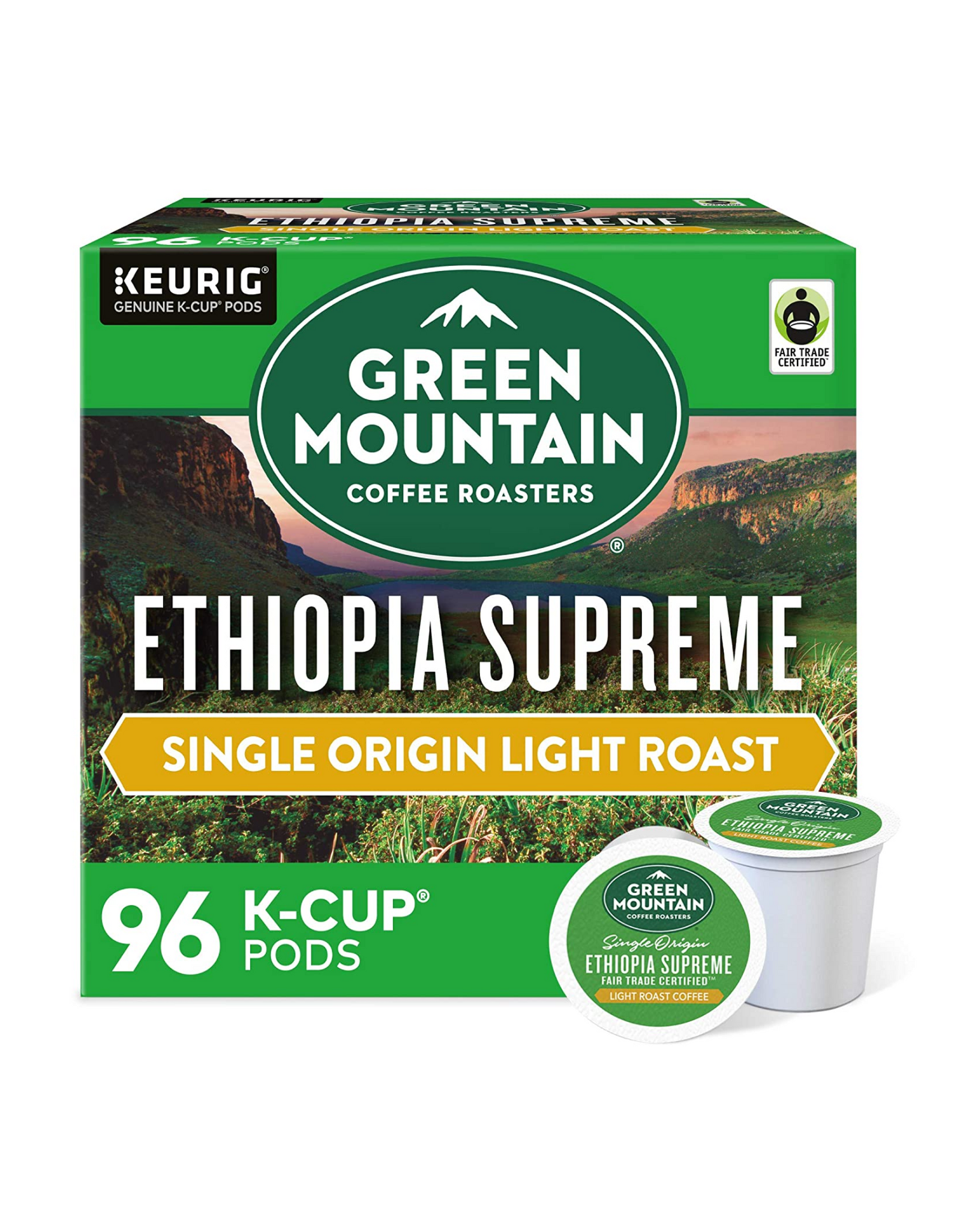 Green Mountain Coffee Roasters Ethiopia Supreme Keurig K-Cup Pods, Single Origin Light Roast Coffee, 24 Ct (Pack of 4)