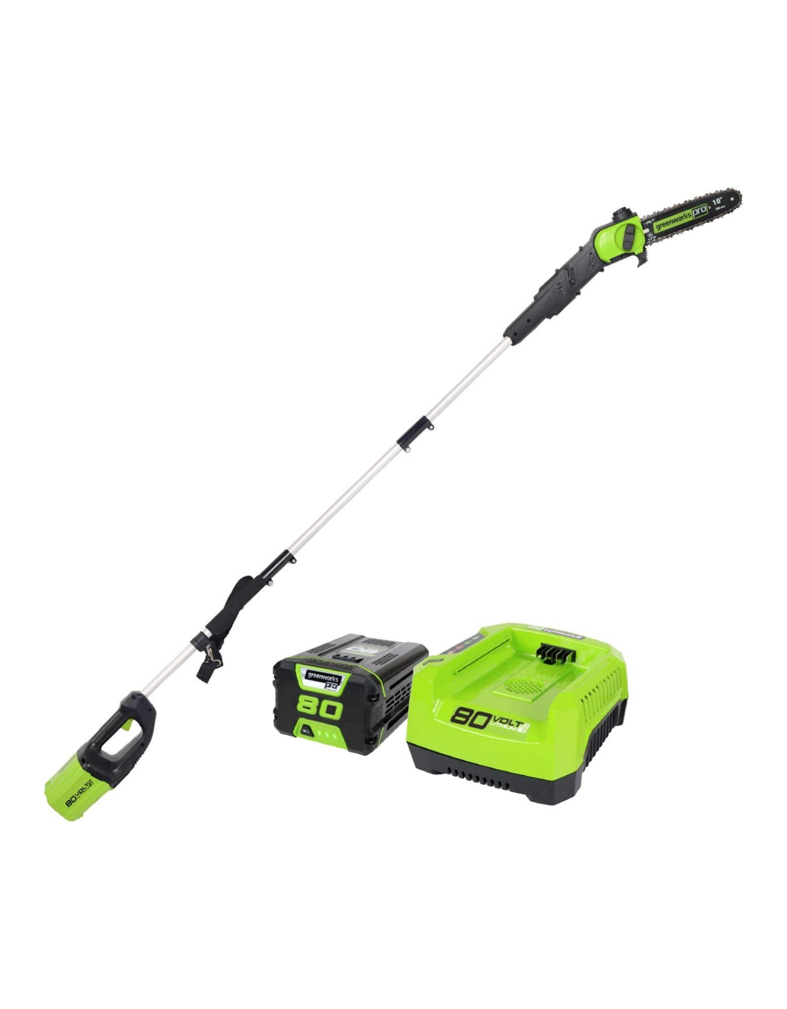 Greenworks Pro 80V 10 inch Brushless Cordless Polesaw PS80L210 - with Charger and 2Ah Battery