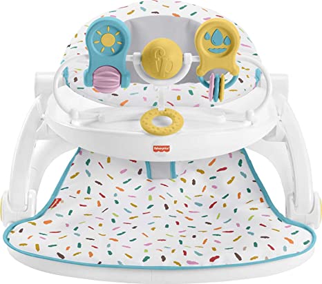 Fisher-Price Deluxe Sit-Me-Up Floor Seat, Rainbow Sprinkles -  Portable Infant Chair with Tray and toy bar