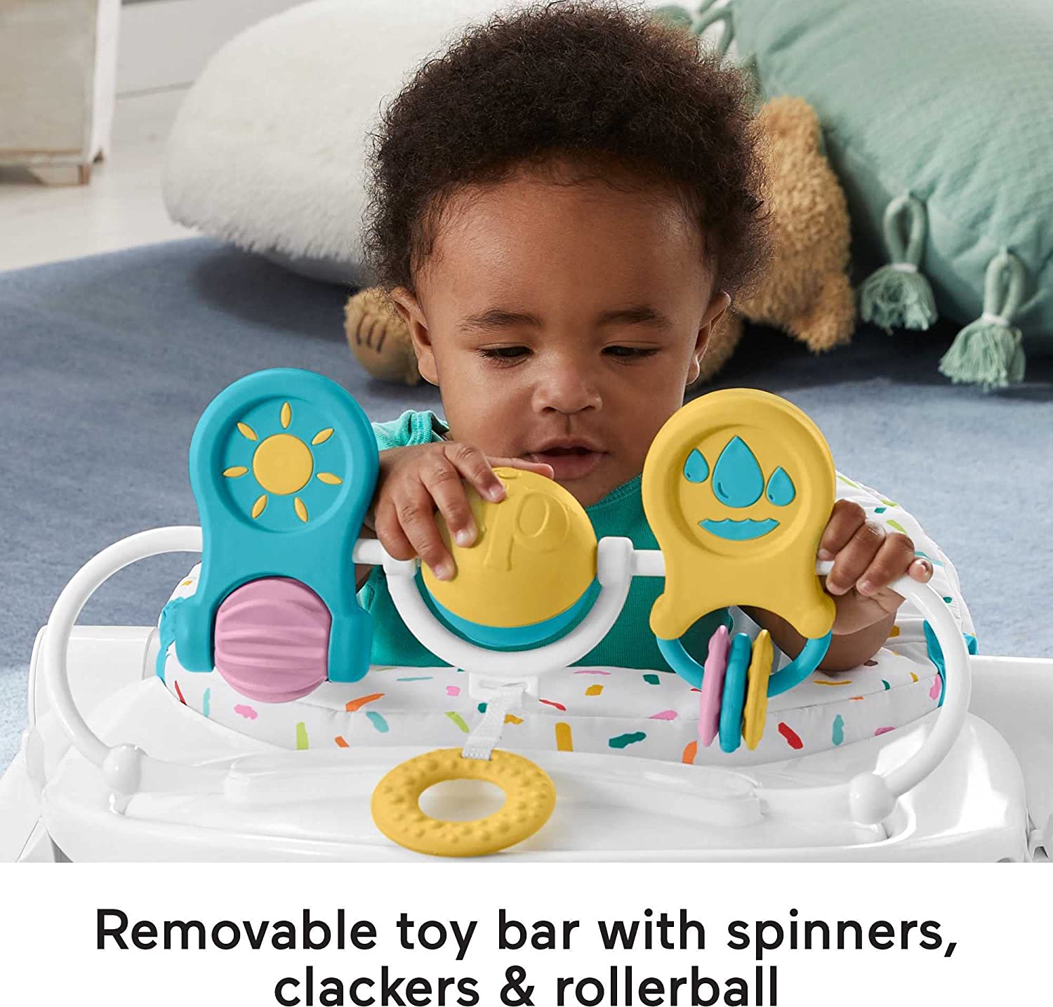 Fisher-Price Deluxe Sit-Me-Up Floor Seat, Rainbow Sprinkles -  Portable Infant Chair with Tray and toy bar