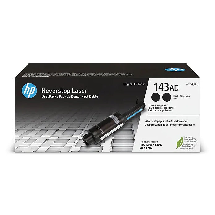HP 143AD (W1143AD) Black Standard Yield Toner Cartridge Reload Kit, 2-Pack