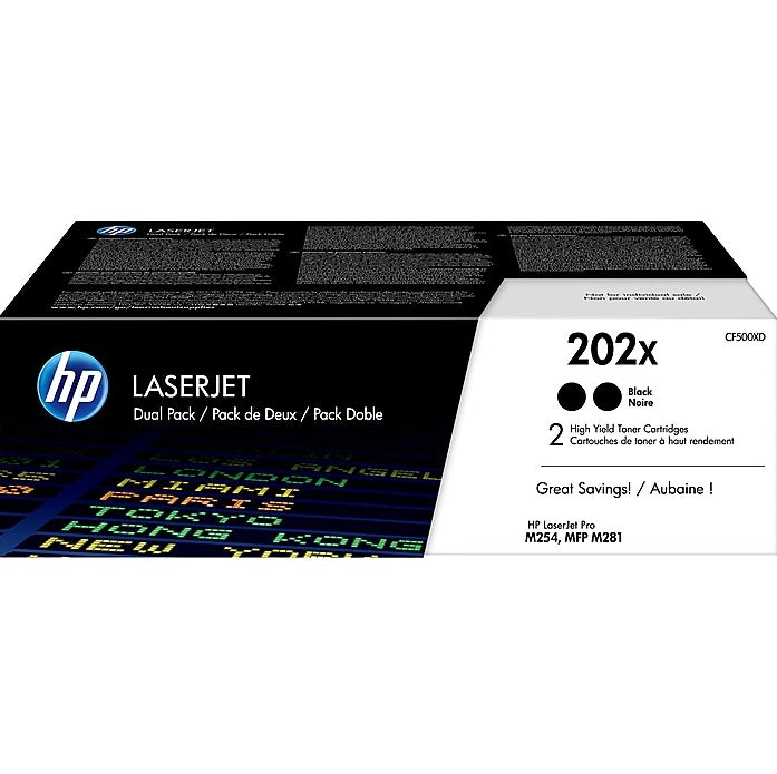 HP 202X CF500XD Black High Yield Toner Cartridge, 2-Pack