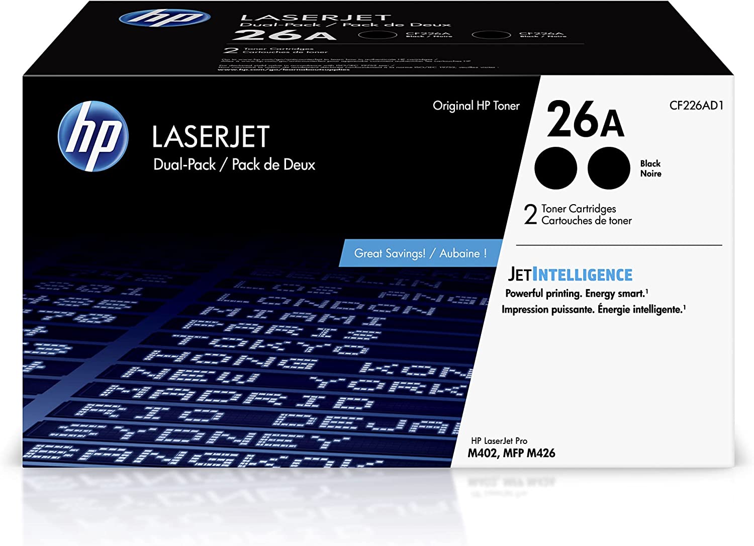 HP 26A CF226AD1 Black Standard Yield Toner Cartridge, 2-Pack