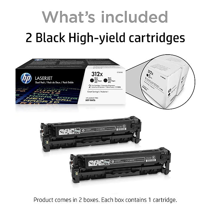 HP 312X CF380XD Black High Yield Toner Cartridge, 2-Pack